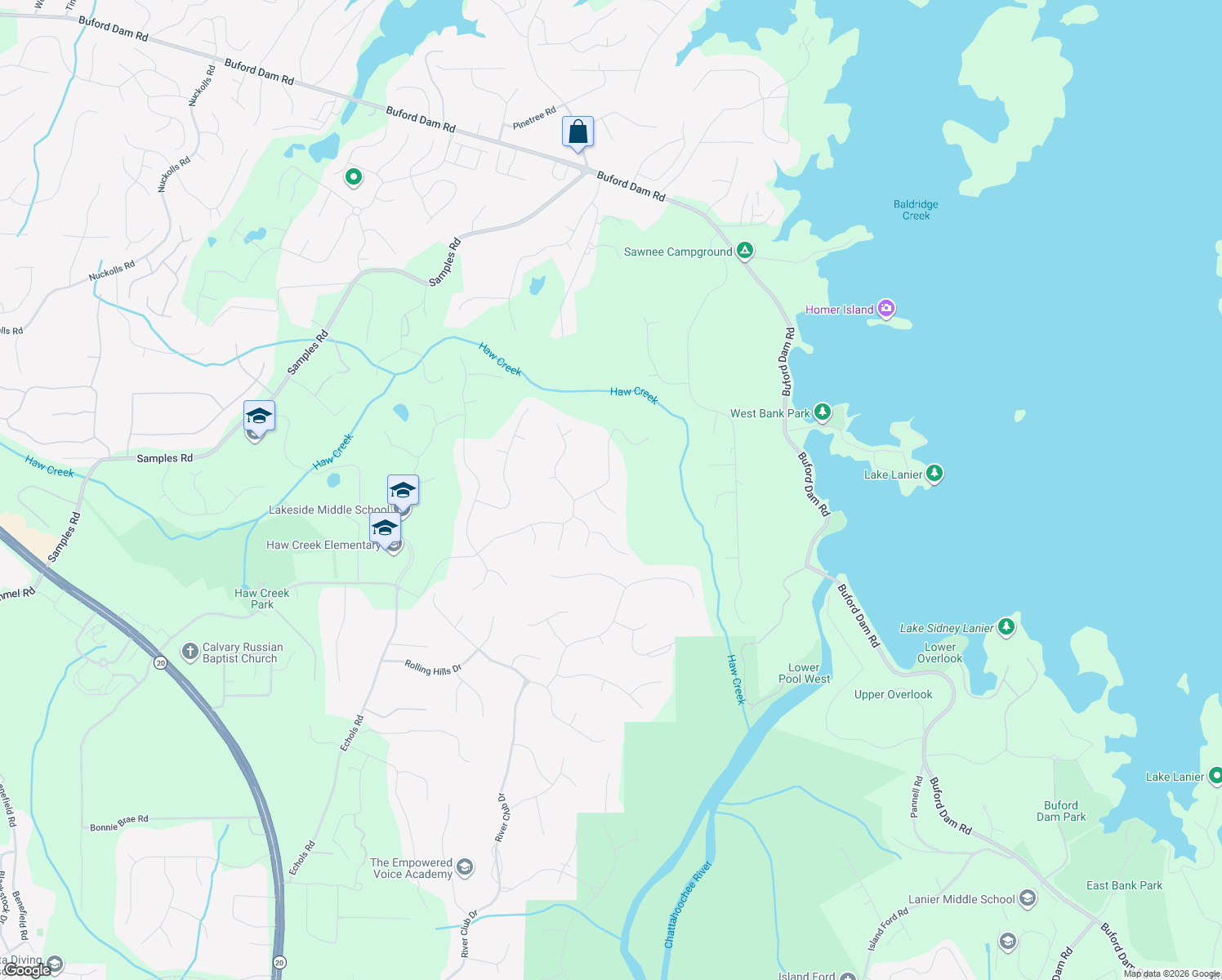 map of restaurants, bars, coffee shops, grocery stores, and more near 5035 New Tulane Tr in Cumming