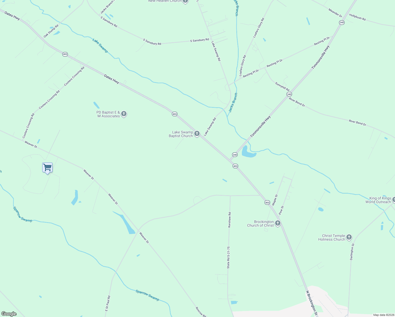 map of restaurants, bars, coffee shops, grocery stores, and more near 6658 Oates Hwy in Timmonsville