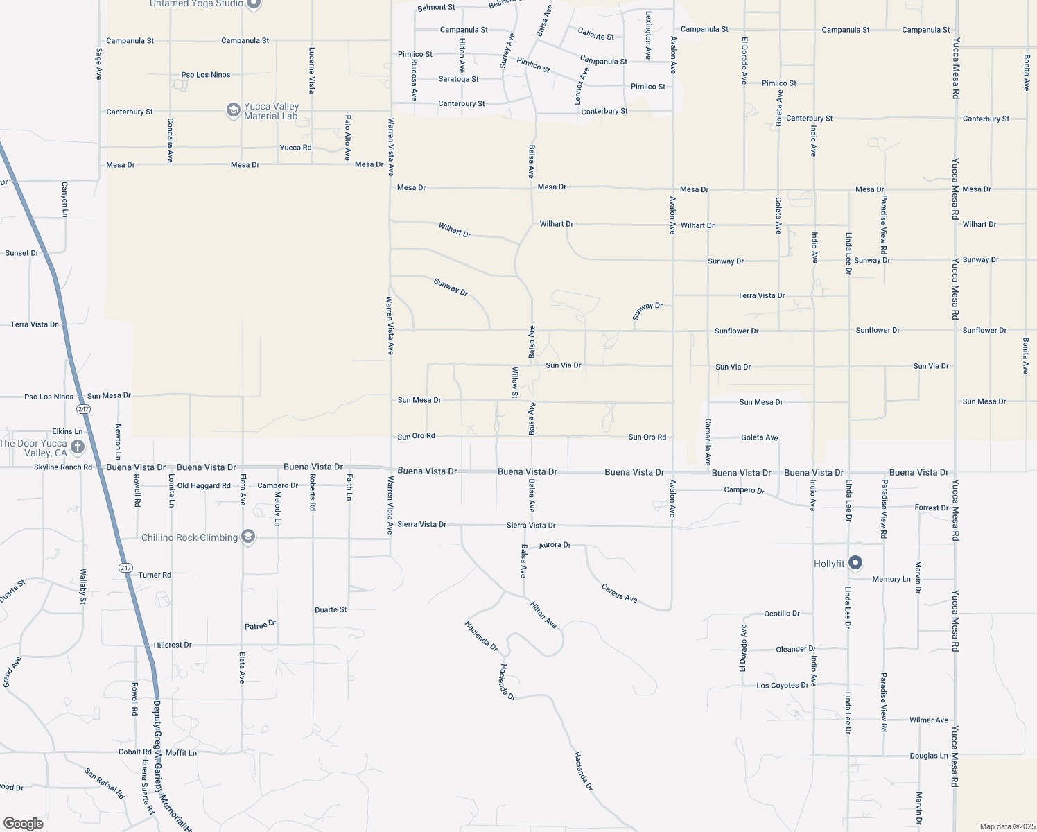 map of restaurants, bars, coffee shops, grocery stores, and more near 58069 Sun Mesa Drive in Yucca Valley