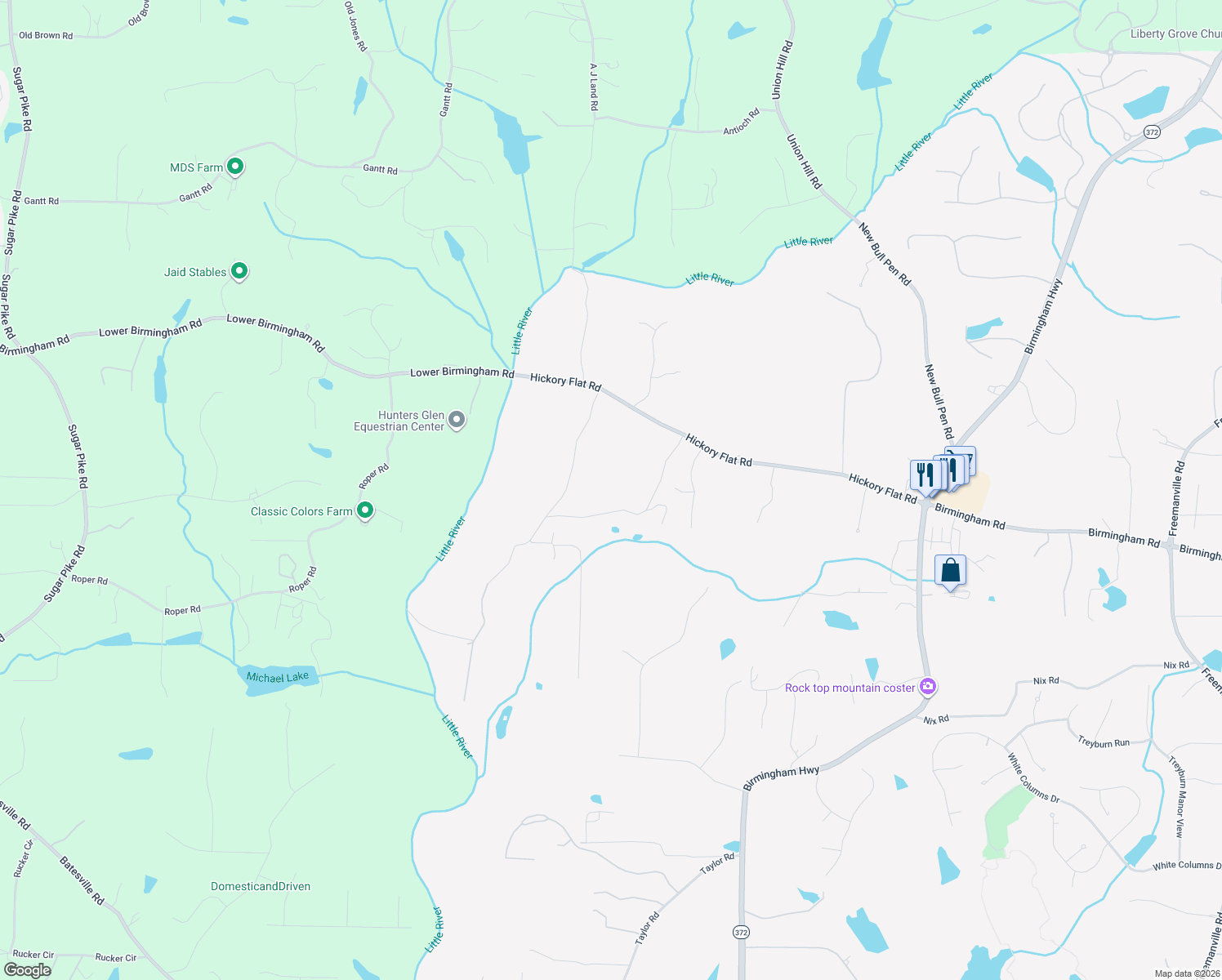 map of restaurants, bars, coffee shops, grocery stores, and more near 330 Darby Rd in Alpharetta