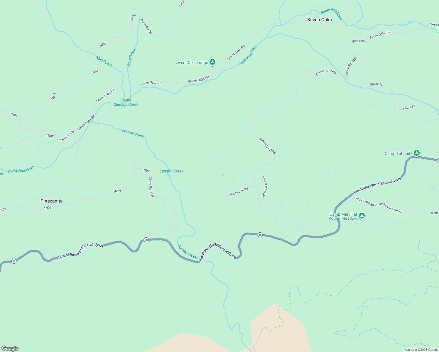 map of restaurants, bars, coffee shops, grocery stores, and more near 31 Hill Ranch Road in Angelus Oaks