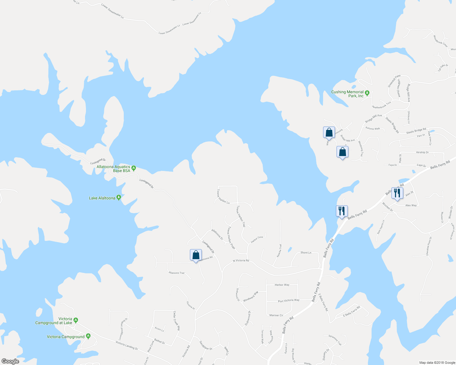 map of restaurants, bars, coffee shops, grocery stores, and more near 1412 Towne Harbor Lane in Woodstock