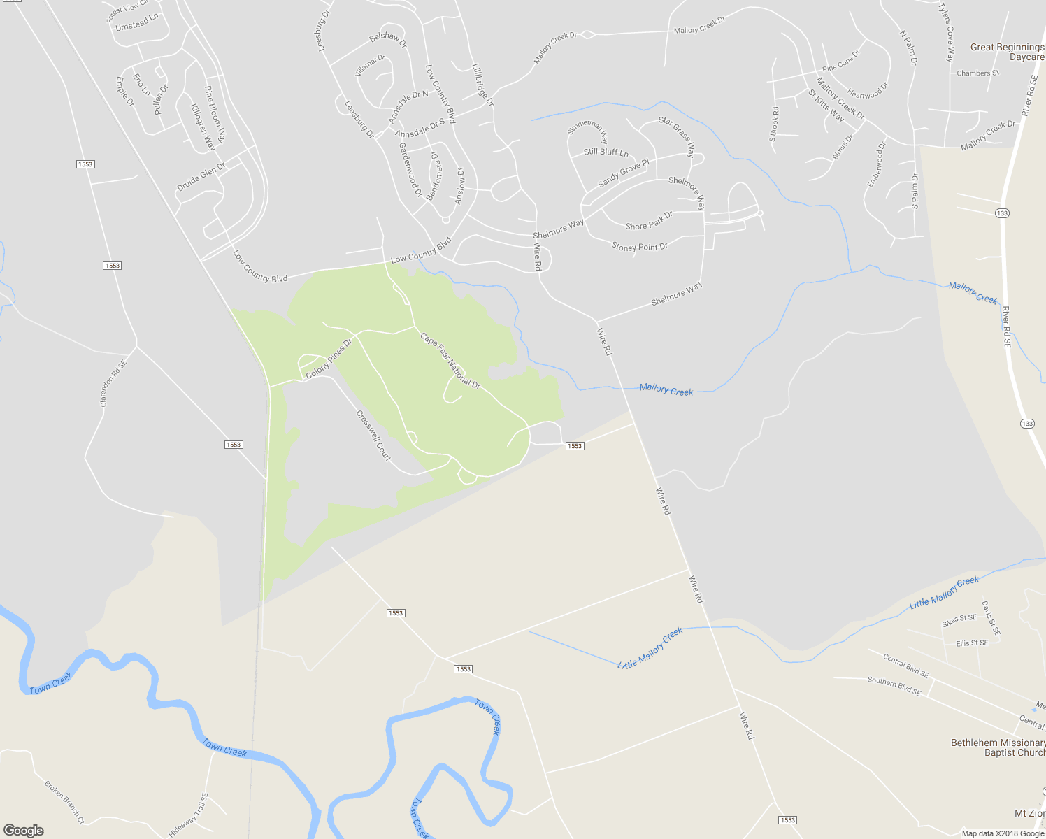 map of restaurants, bars, coffee shops, grocery stores, and more near 1544 Cape Fear National Drive in Leland