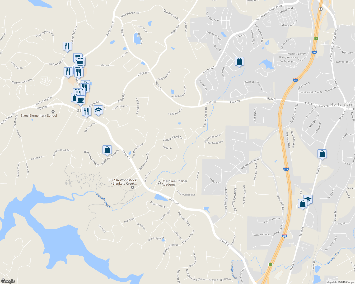 map of restaurants, bars, coffee shops, grocery stores, and more near 611 Garnet Court in Canton