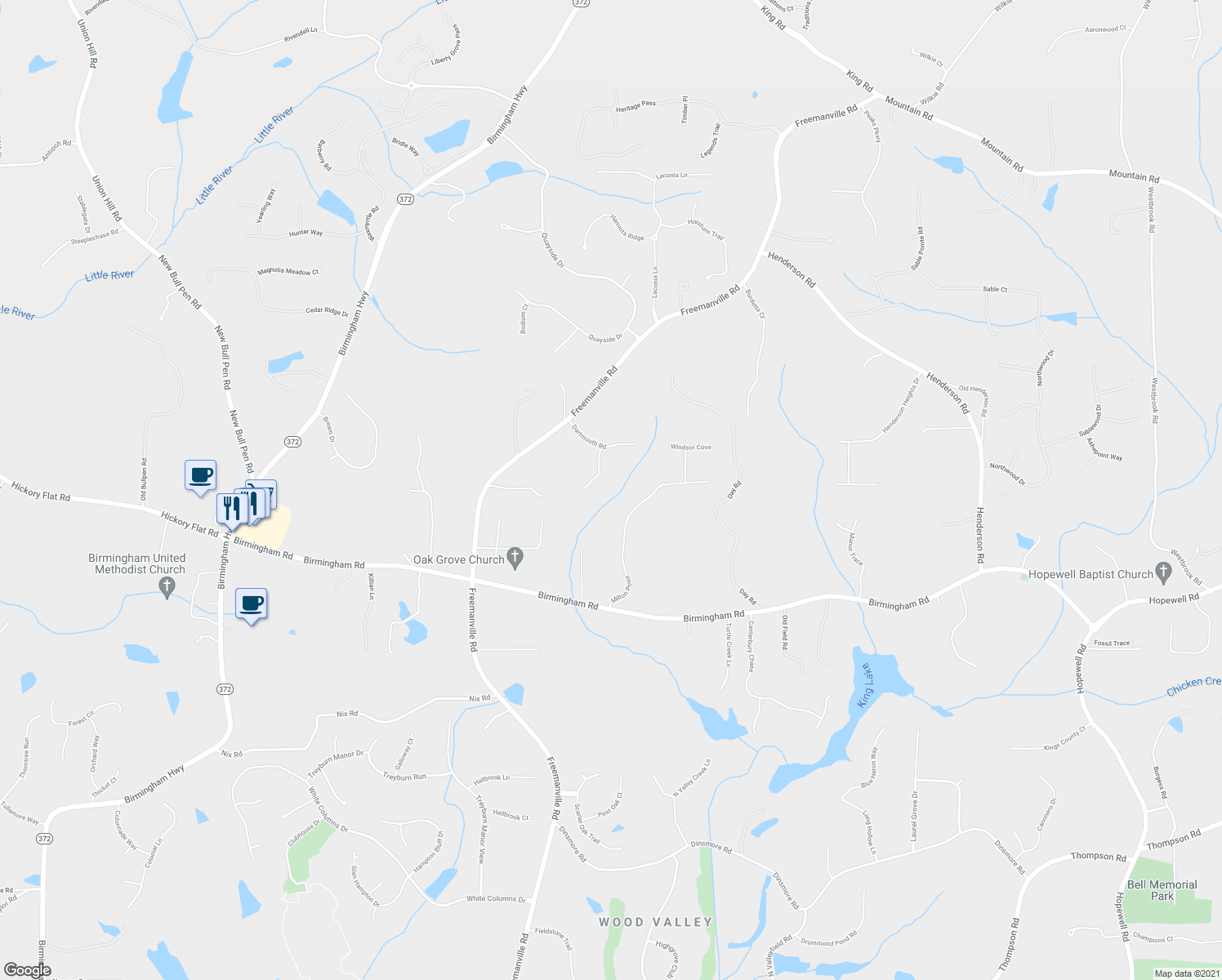 map of restaurants, bars, coffee shops, grocery stores, and more near 16062 Inverness Trail in Alpharetta