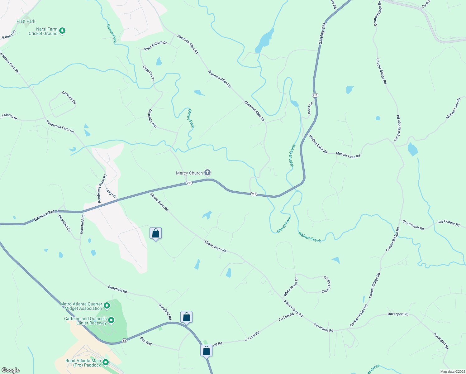 map of restaurants, bars, coffee shops, grocery stores, and more near 3744 Tanners Mill Road in Gainesville