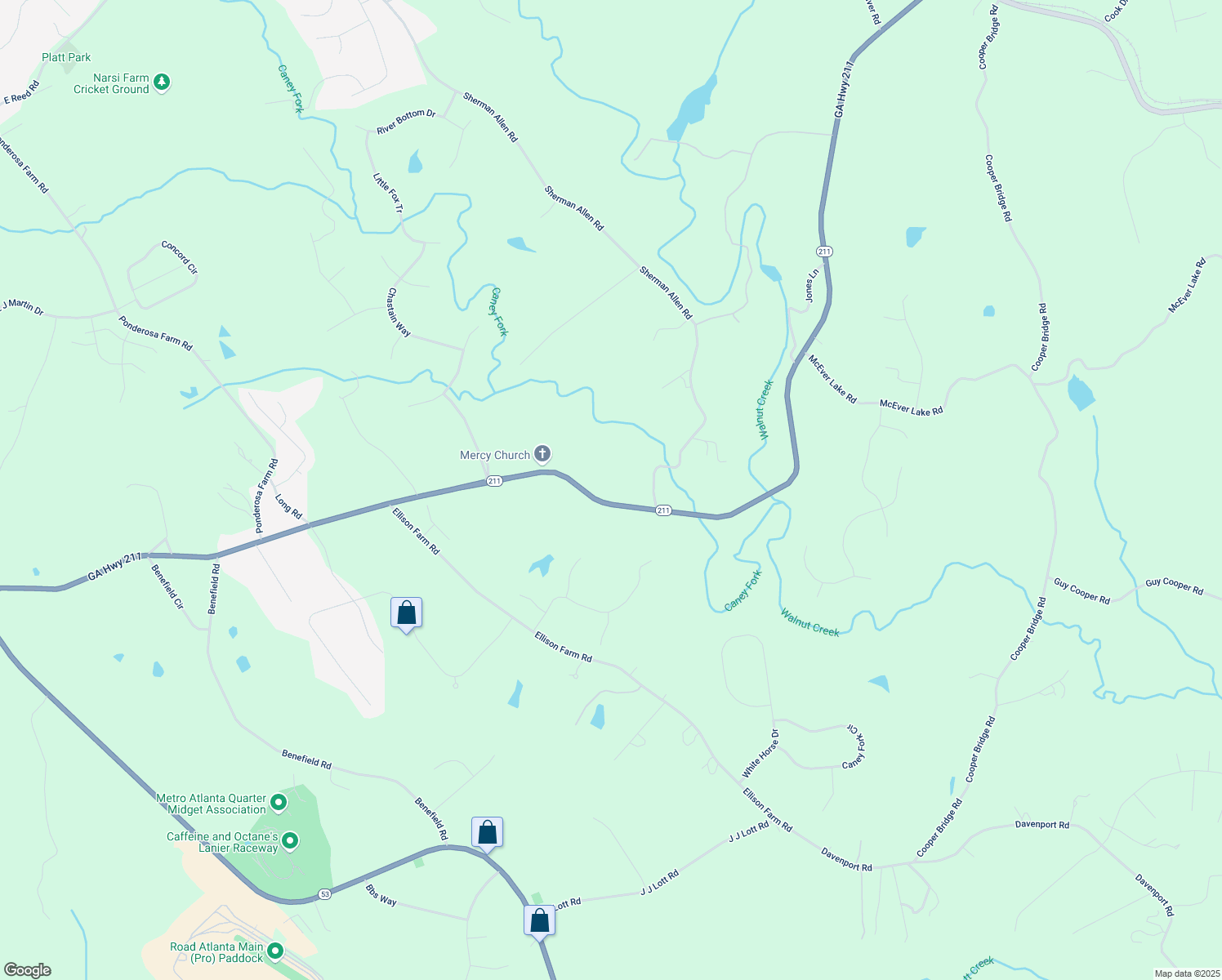 map of restaurants, bars, coffee shops, grocery stores, and more near 3744 Tanners Mill Road in Gainesville