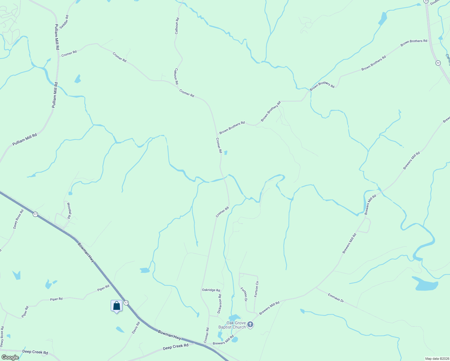 map of restaurants, bars, coffee shops, grocery stores, and more near 1796 Cromer Road in Elberton