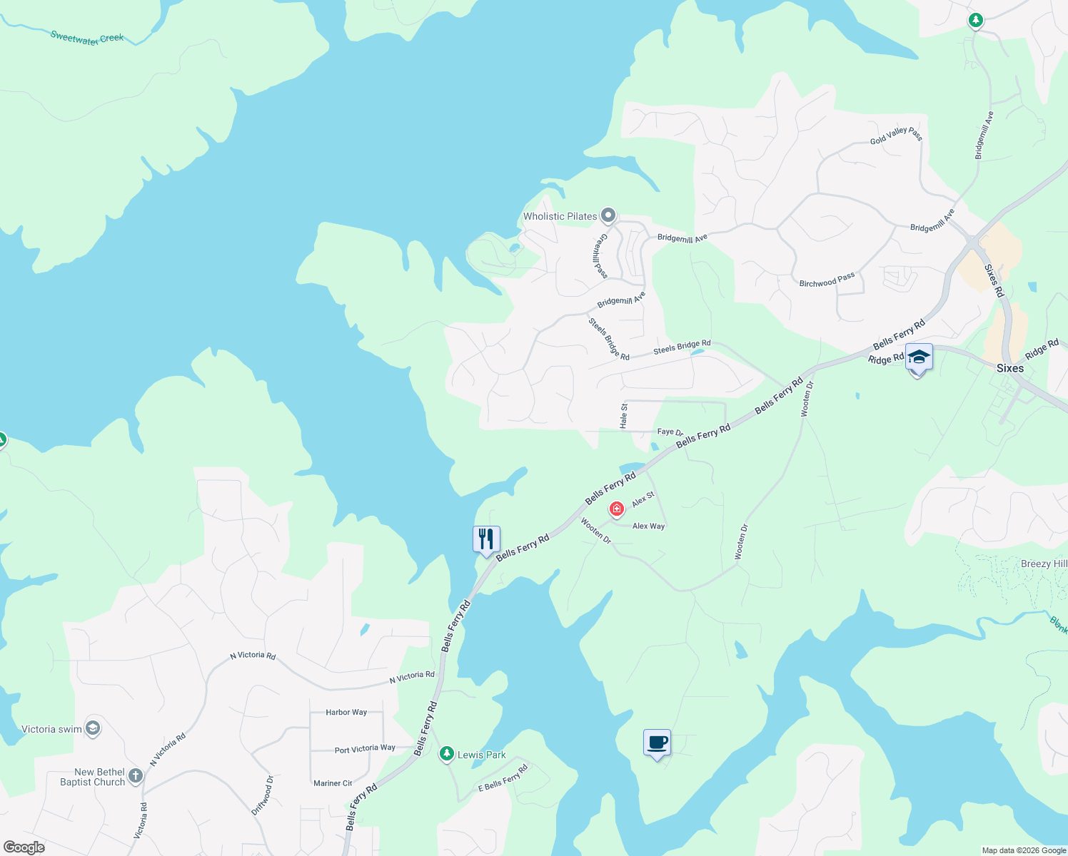 map of restaurants, bars, coffee shops, grocery stores, and more near 202 Wildwood Way in Canton
