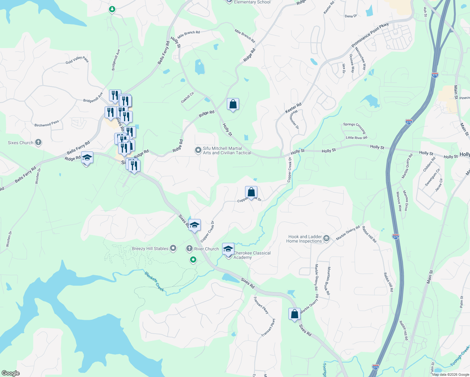 map of restaurants, bars, coffee shops, grocery stores, and more near 404 Redfield Dr in Canton