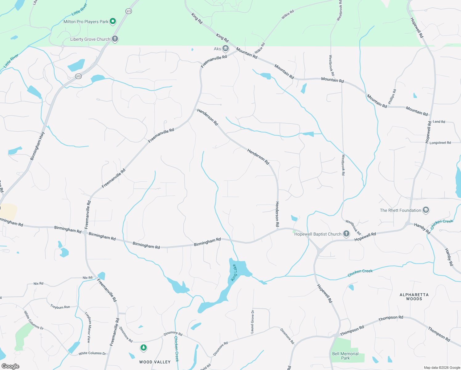 map of restaurants, bars, coffee shops, grocery stores, and more near 16005 Henderson Heights Drive in Alpharetta