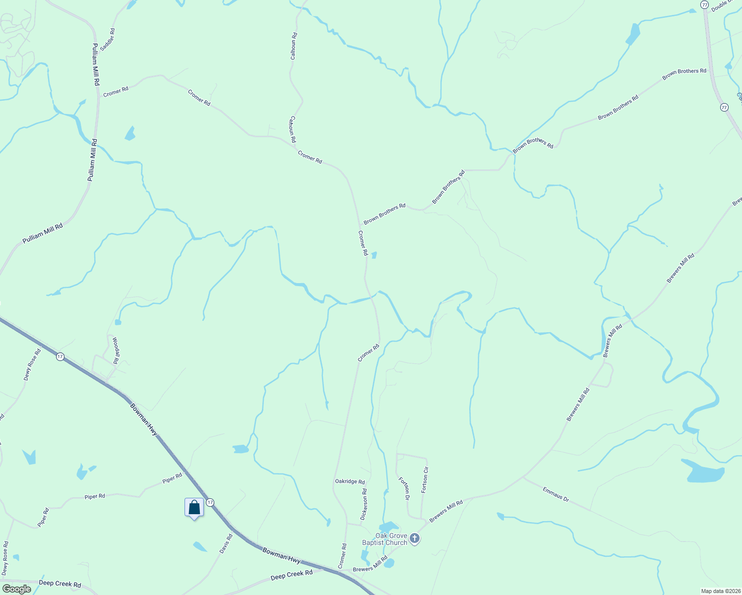 map of restaurants, bars, coffee shops, grocery stores, and more near 1796 Cromer Road in Elberton