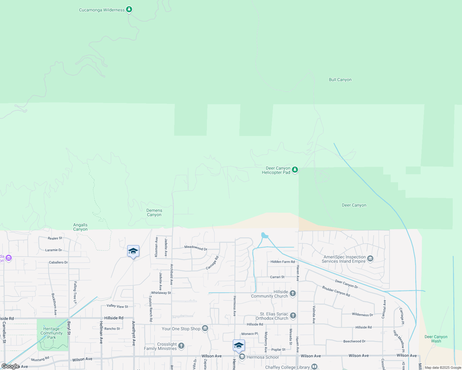 map of restaurants, bars, coffee shops, grocery stores, and more near 10049 Snowdrop Road in San Bernardino County