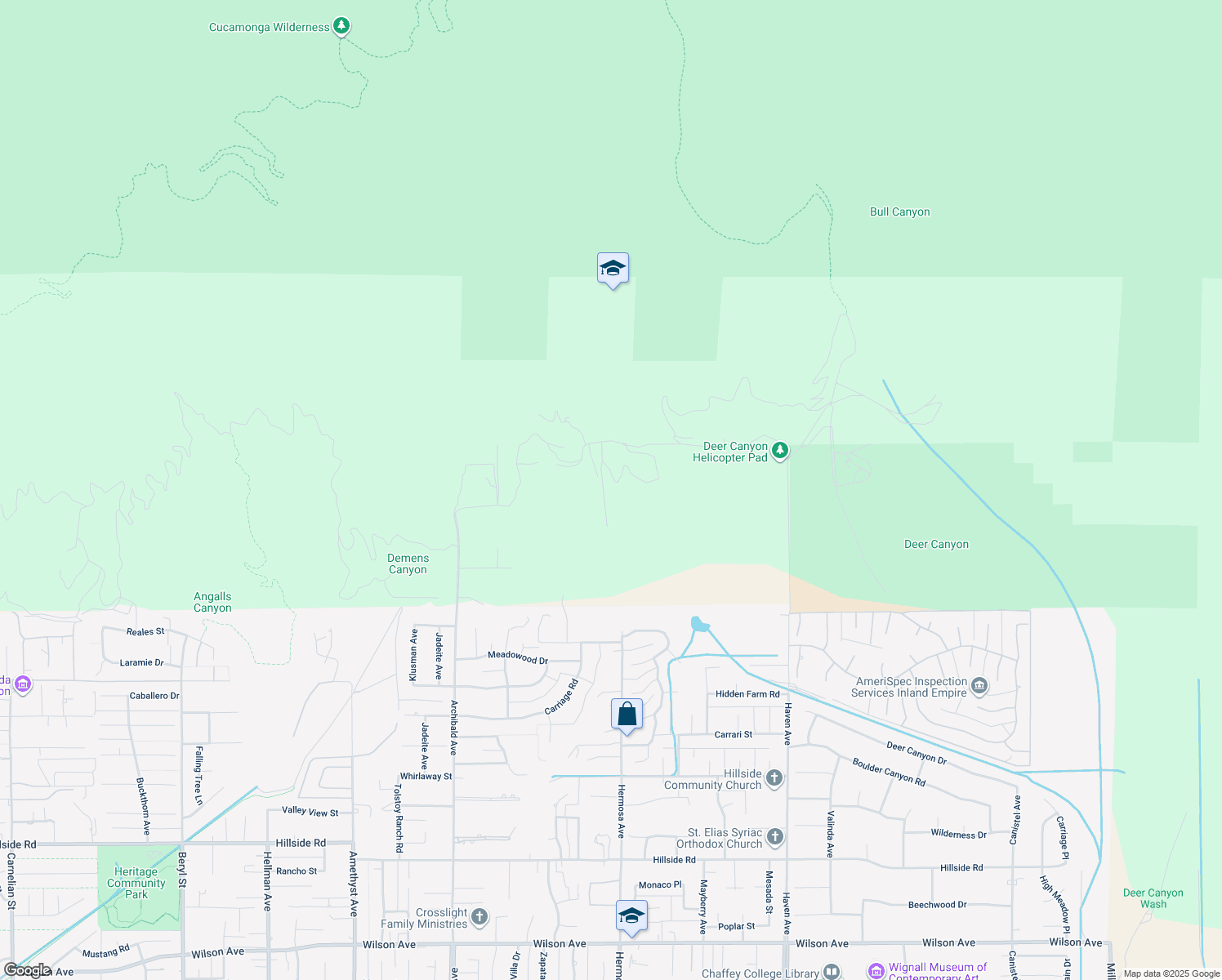 map of restaurants, bars, coffee shops, grocery stores, and more near 10049 Snowdrop Road in San Bernardino County