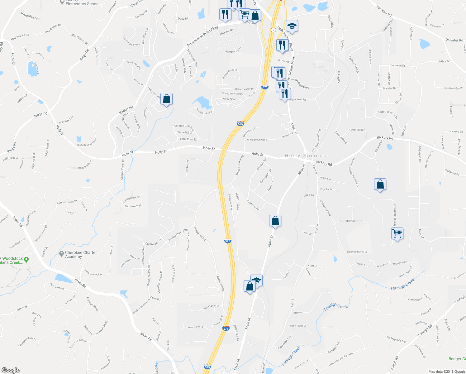 map of restaurants, bars, coffee shops, grocery stores, and more near 135 Manous Way in Canton
