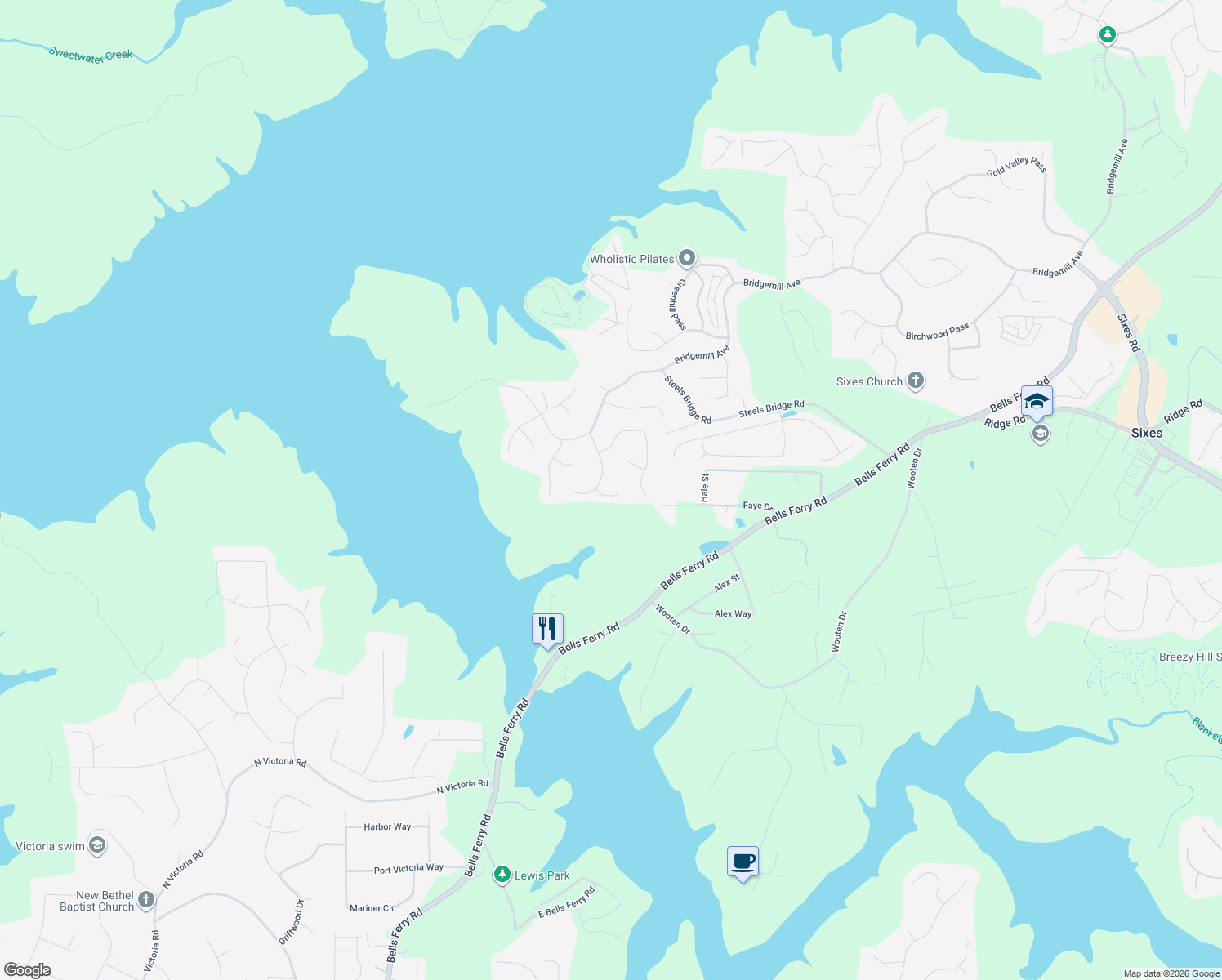 map of restaurants, bars, coffee shops, grocery stores, and more near 202 Wildwood Way in Canton
