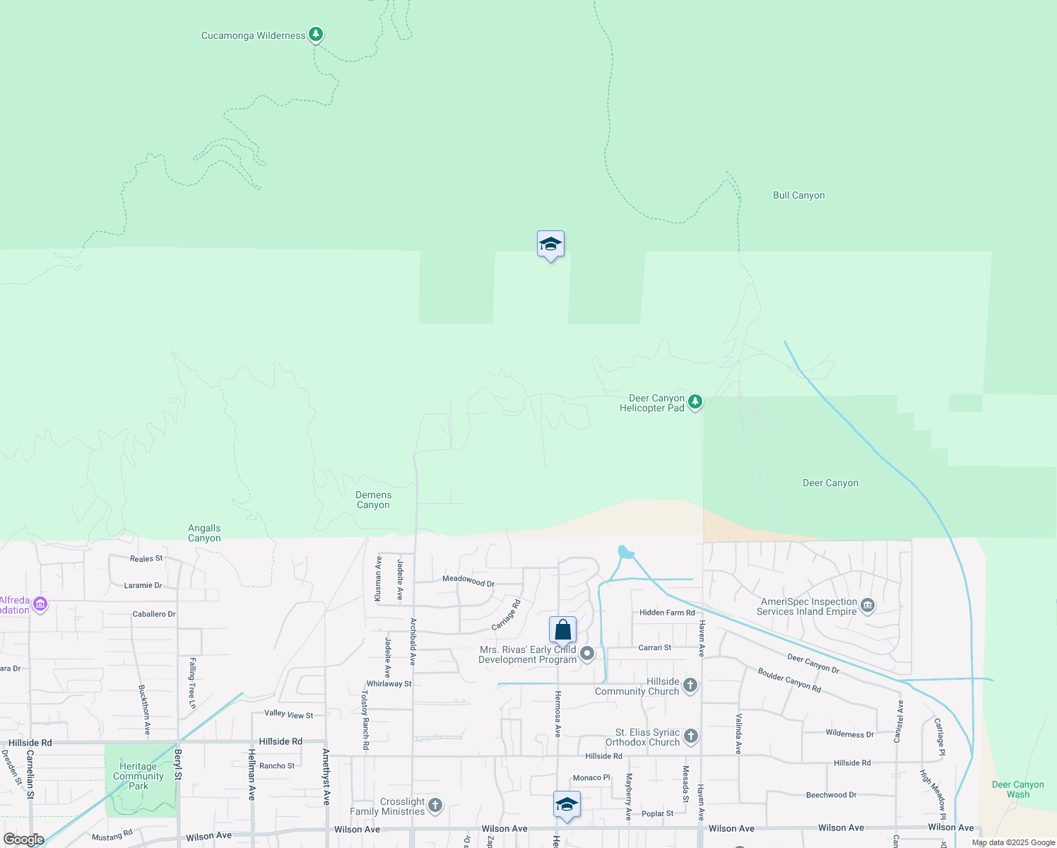 map of restaurants, bars, coffee shops, grocery stores, and more near Snowdrop Road in Rancho Cucamonga