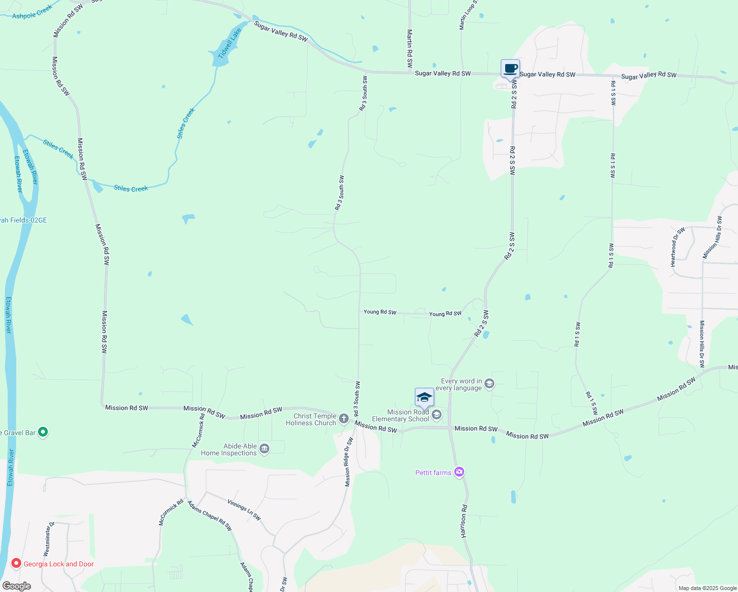 map of restaurants, bars, coffee shops, grocery stores, and more near 55 Brent Circle Southwest in Cartersville
