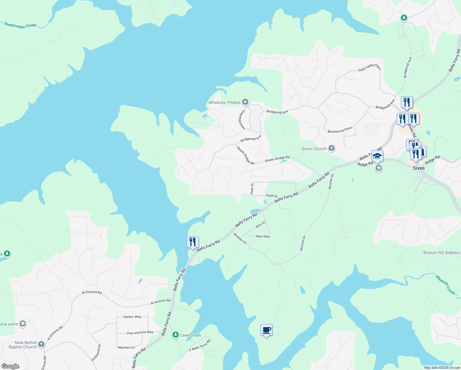 map of restaurants, bars, coffee shops, grocery stores, and more near 351 Laurel Glen Crossing in Canton