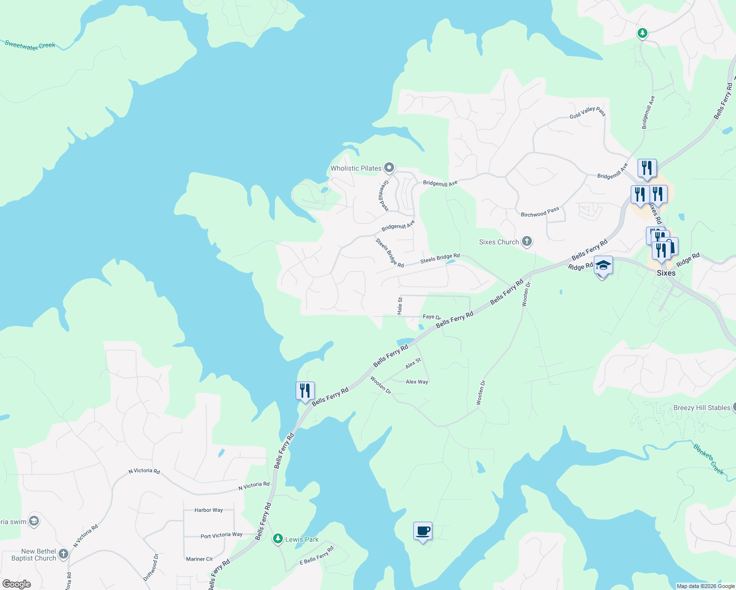 map of restaurants, bars, coffee shops, grocery stores, and more near 347 Laurel Glen Crossing in Canton