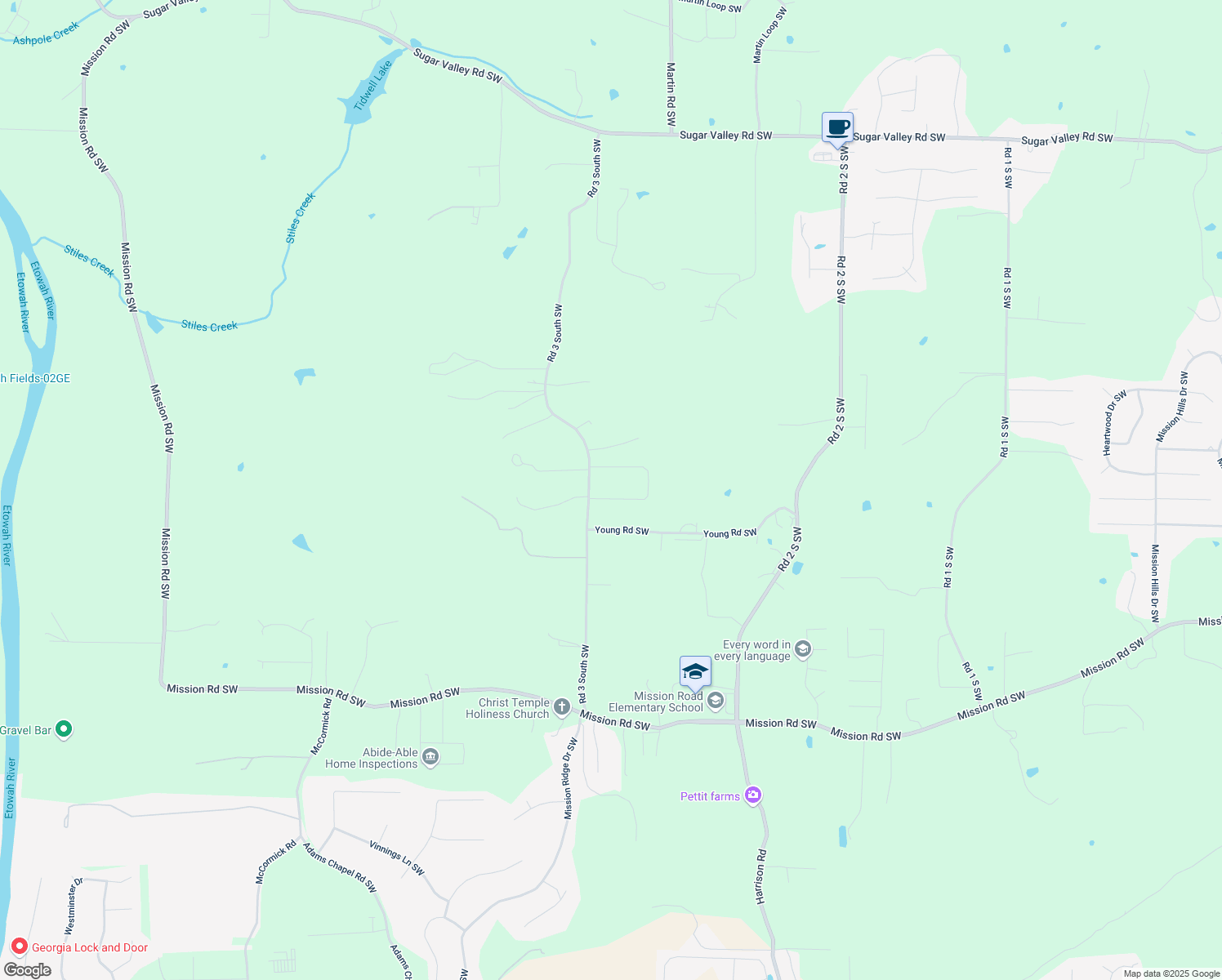 map of restaurants, bars, coffee shops, grocery stores, and more near 54 Brent Circle Southwest in Cartersville