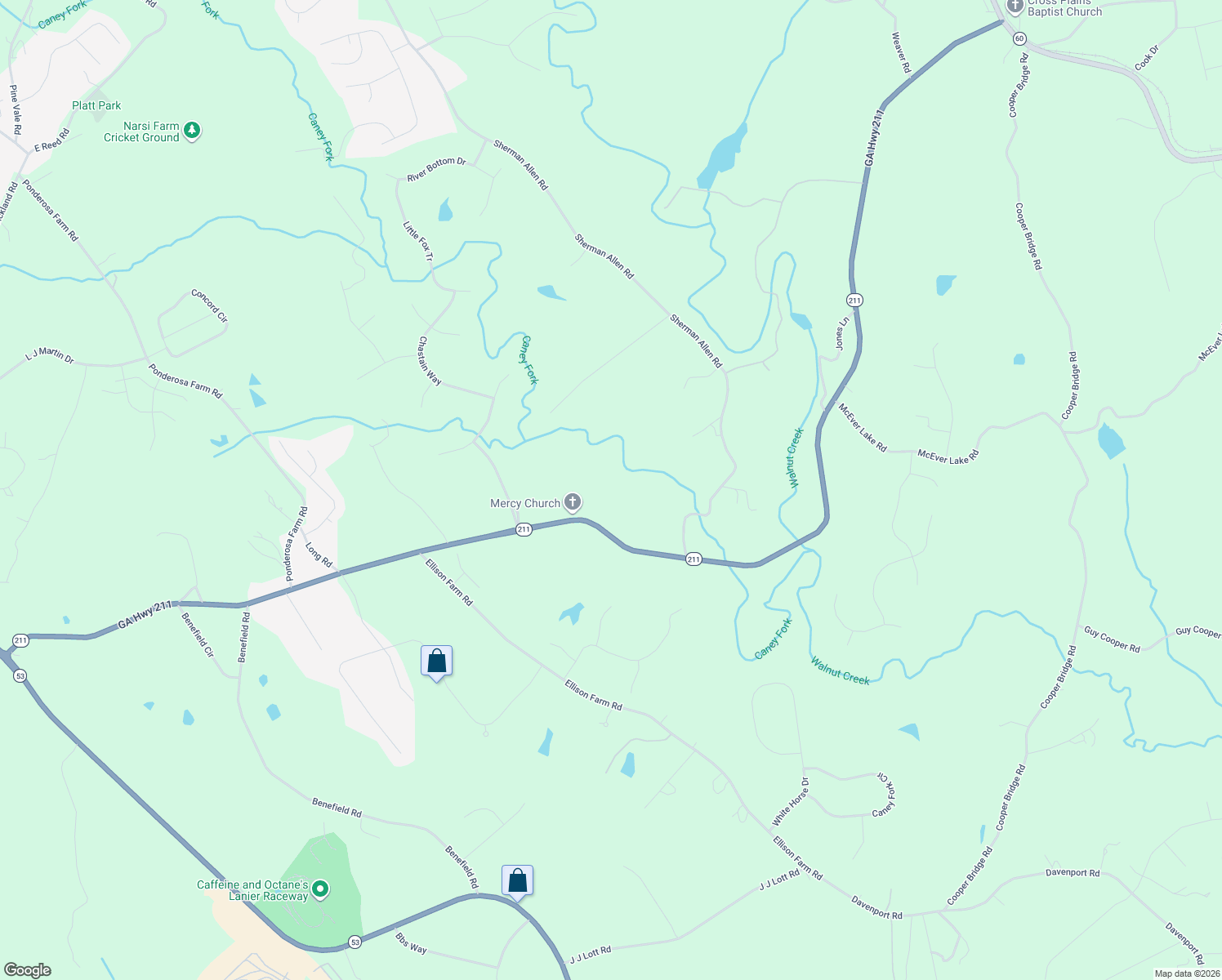 map of restaurants, bars, coffee shops, grocery stores, and more near 3792 Tanners Mill Road in Gainesville