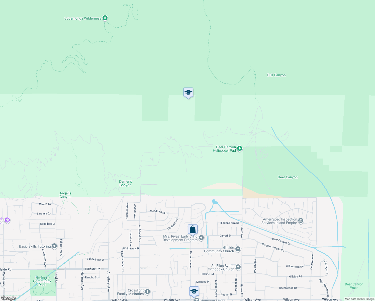 map of restaurants, bars, coffee shops, grocery stores, and more near 10095 Snowdrop Road in Rancho Cucamonga