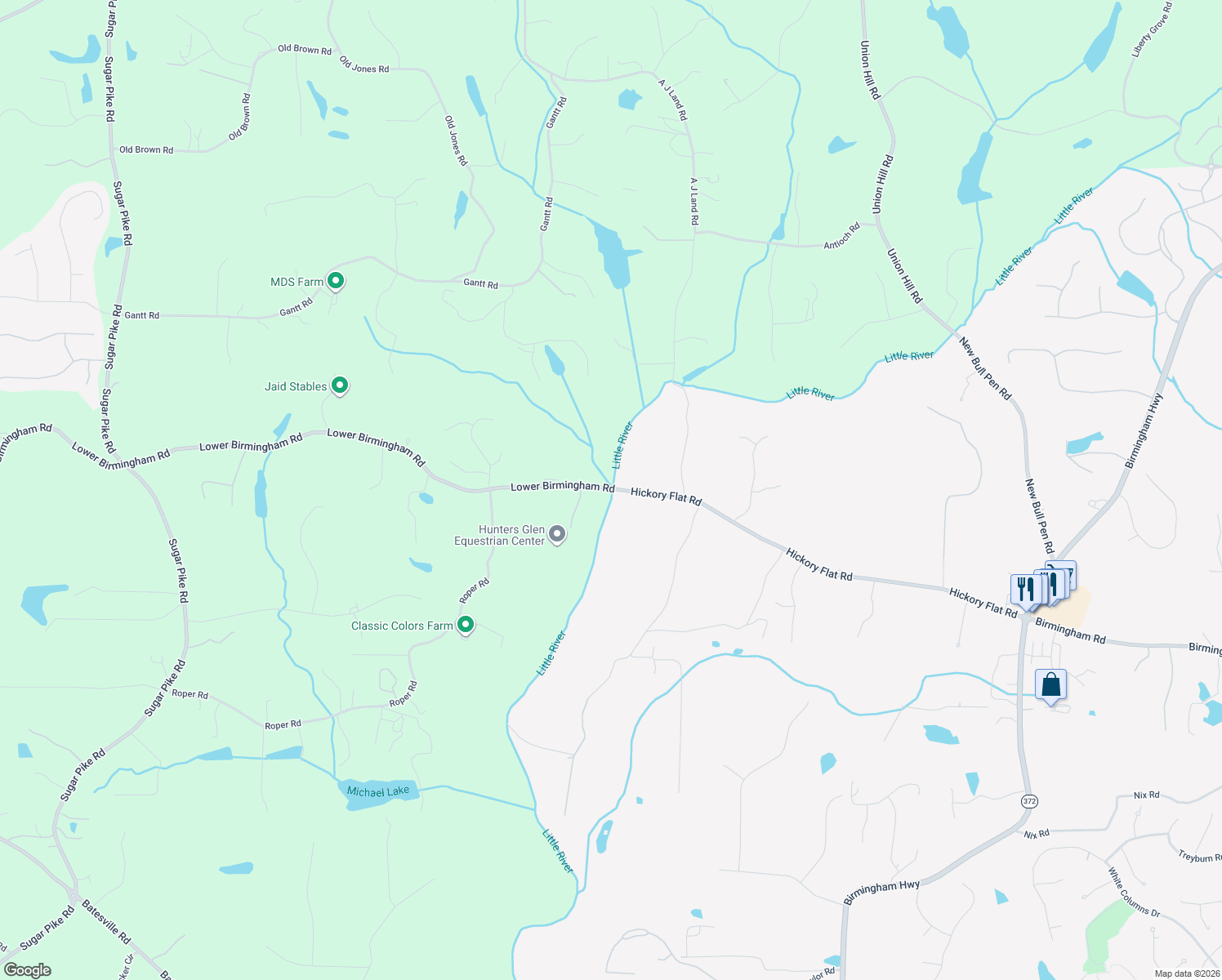 map of restaurants, bars, coffee shops, grocery stores, and more near 3202-3204 Lower Birmingham Rd in Milton