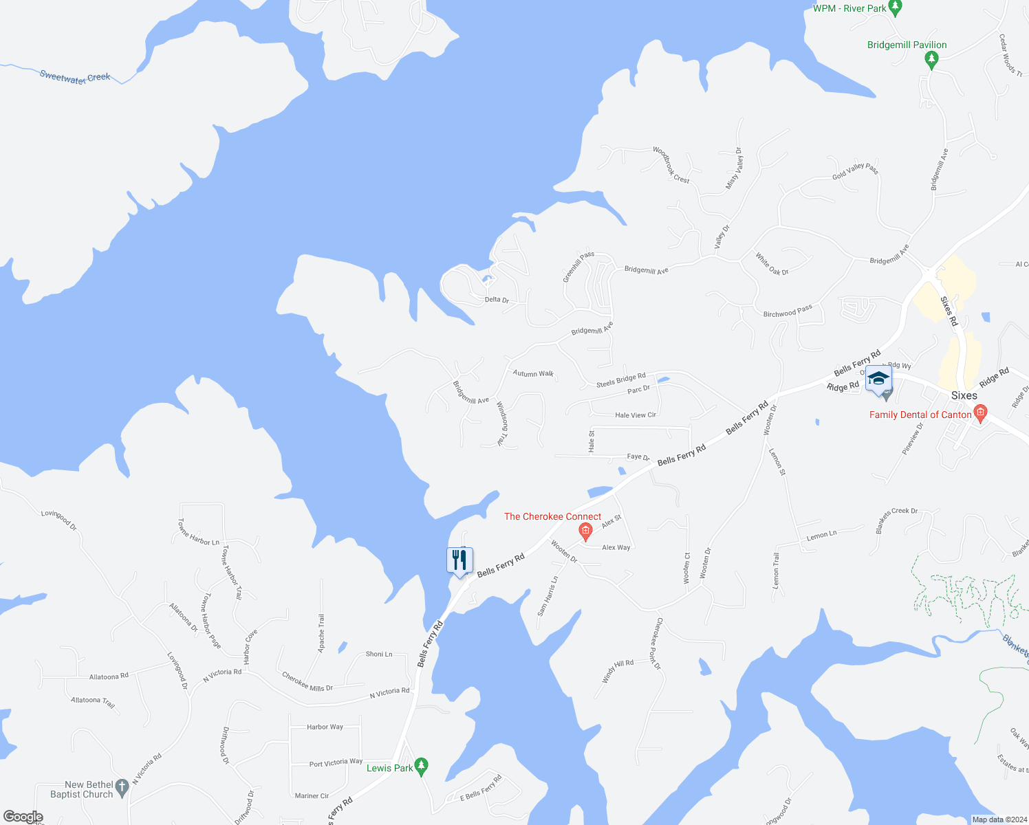 map of restaurants, bars, coffee shops, grocery stores, and more near 302 Laurel Glen Cross in Canton