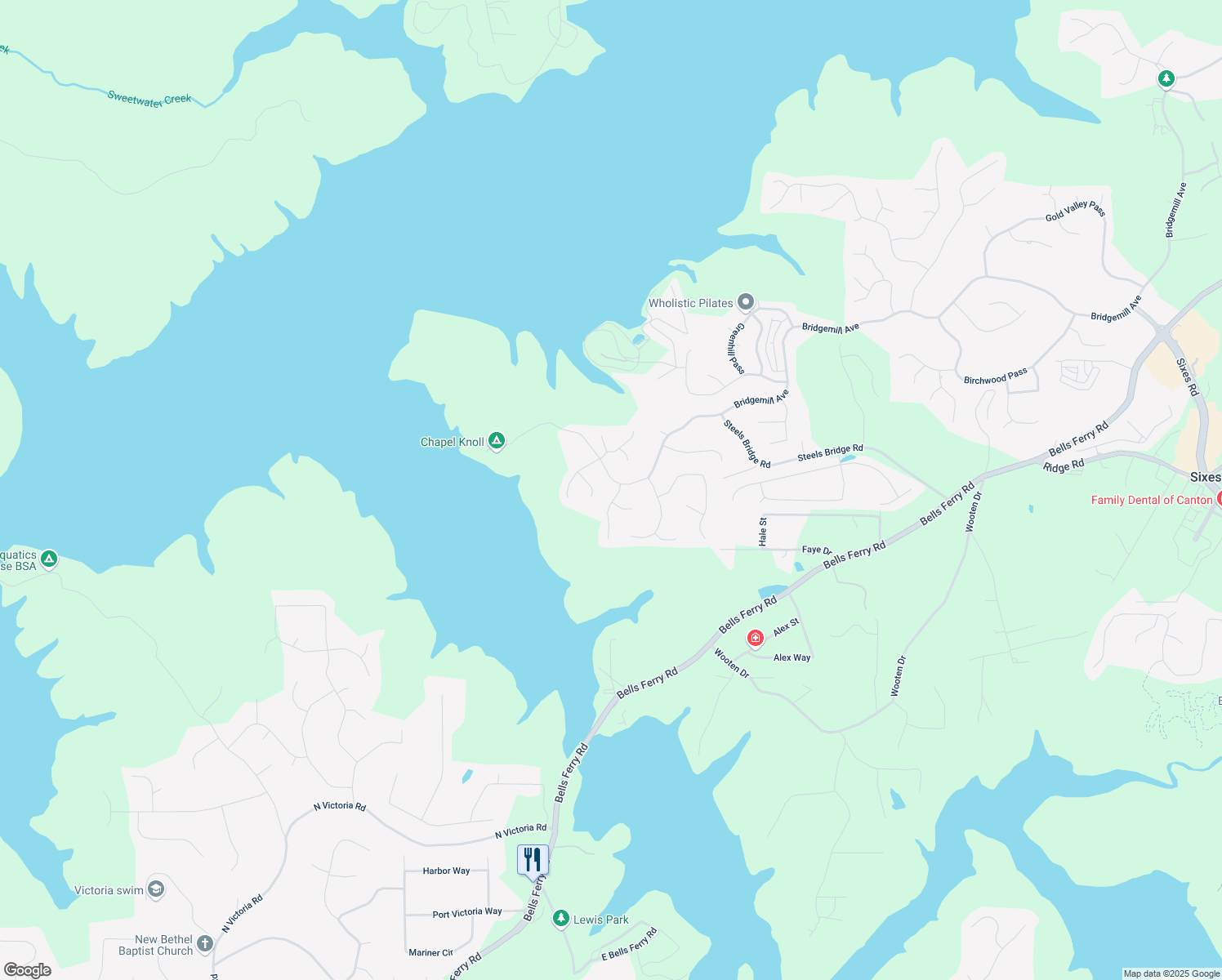 map of restaurants, bars, coffee shops, grocery stores, and more near 202 Briarwood Lane in Canton
