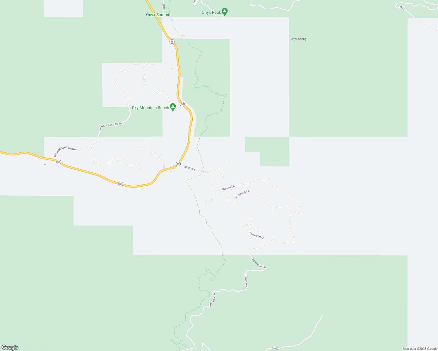 map of restaurants, bars, coffee shops, grocery stores, and more near 43630 Rainbow Lane in Angelus Oaks