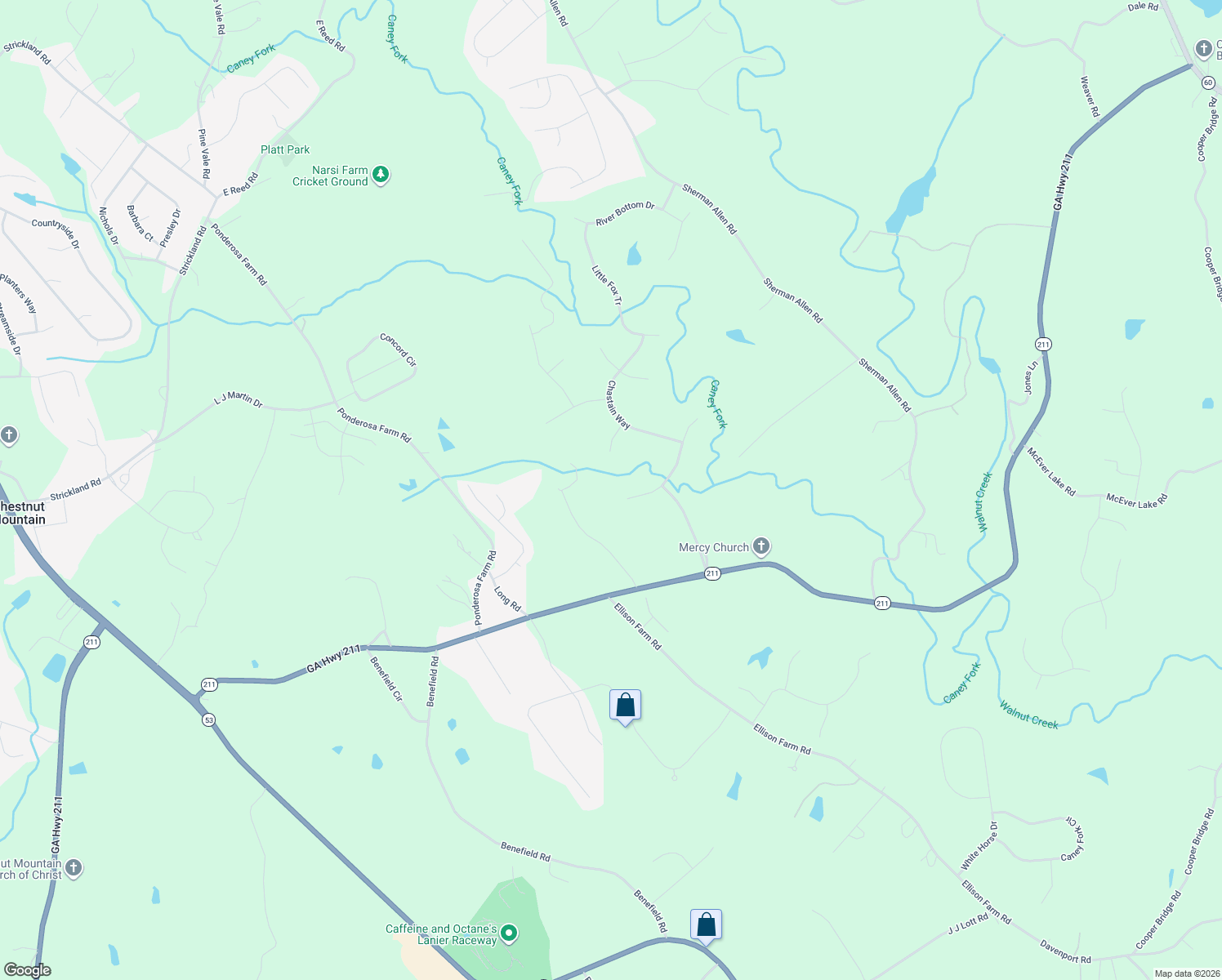 map of restaurants, bars, coffee shops, grocery stores, and more near 5530 Woodstream Court in Gainesville