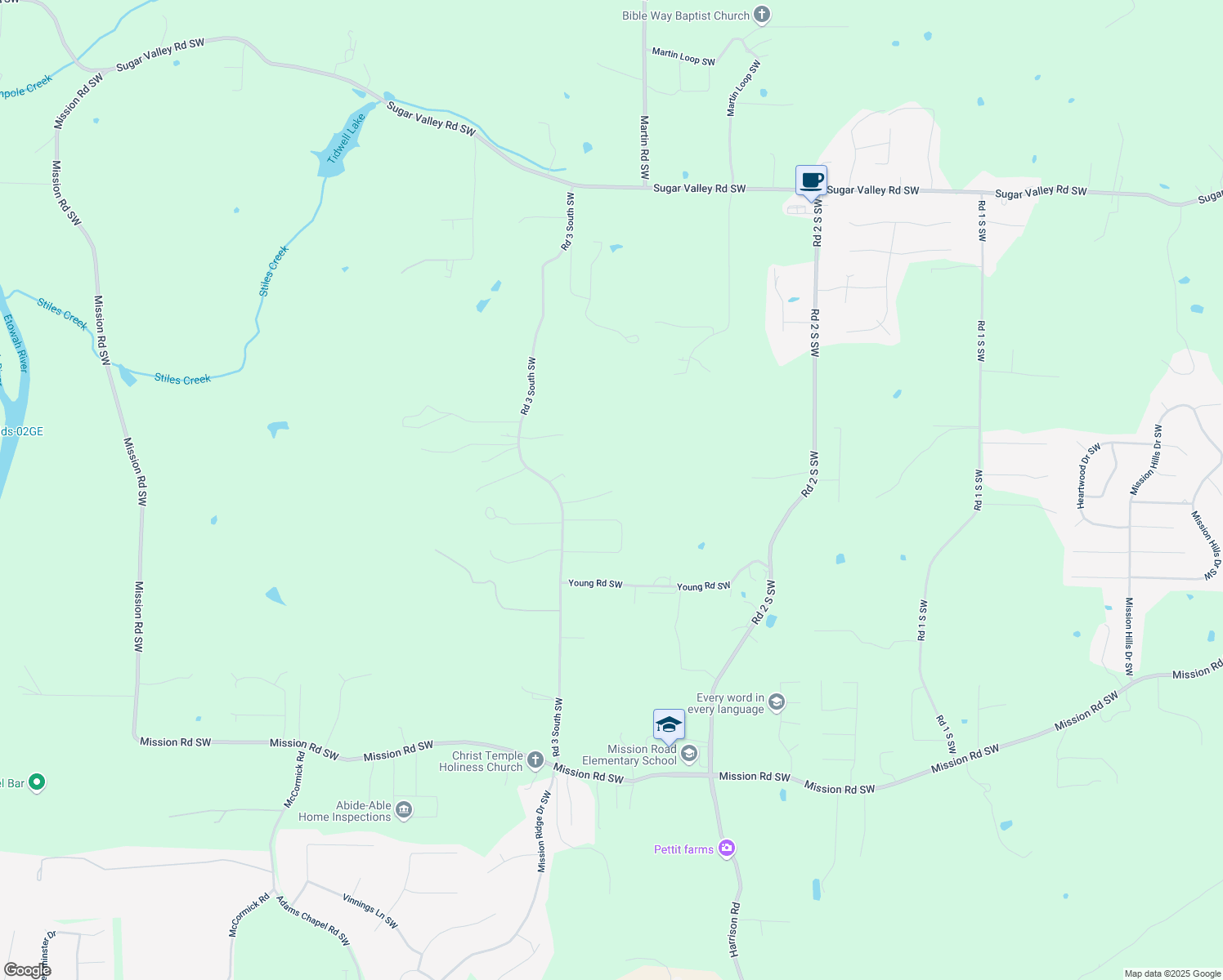 map of restaurants, bars, coffee shops, grocery stores, and more near 207 Road 3 South Southwest in Cartersville