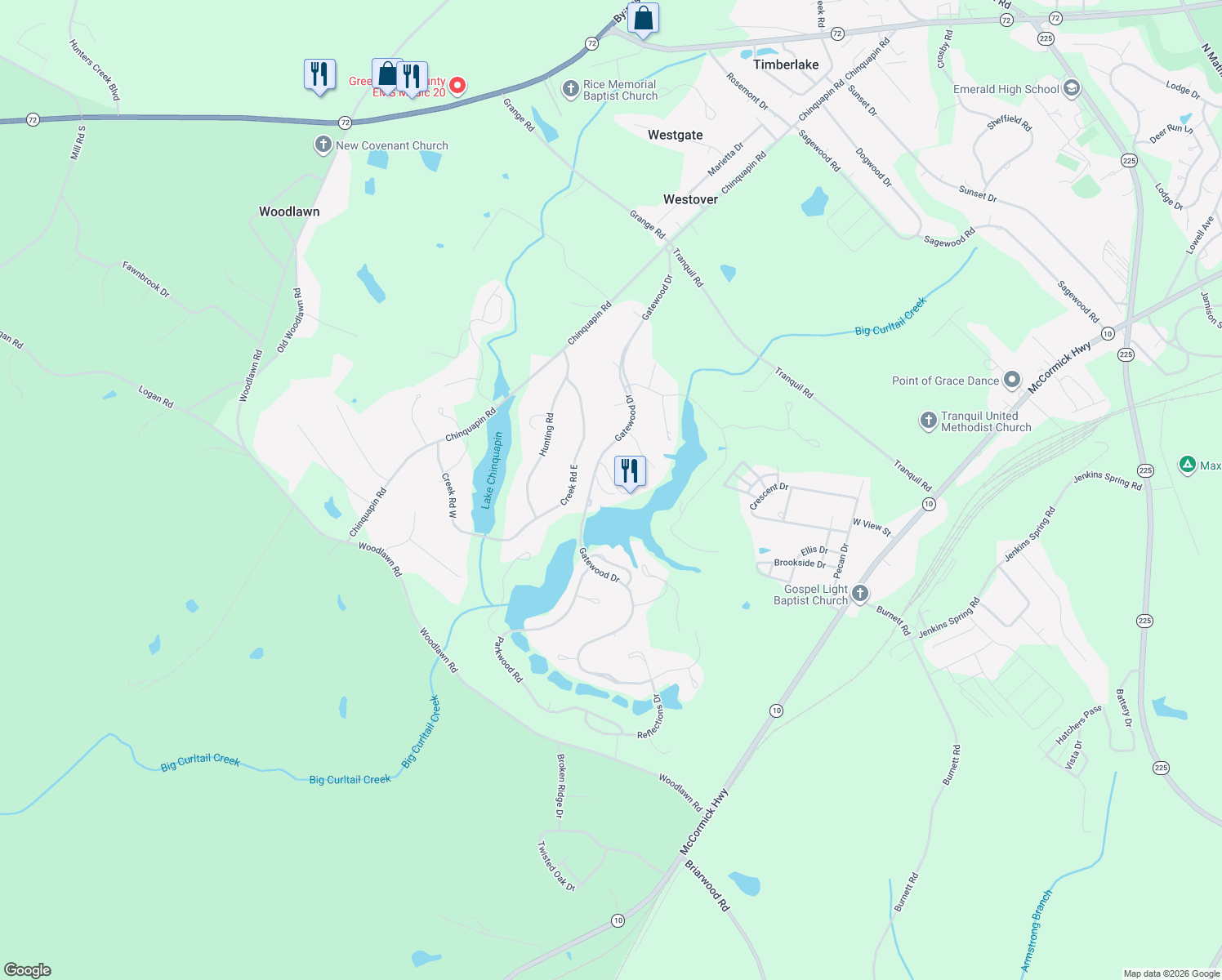 map of restaurants, bars, coffee shops, grocery stores, and more near 111 Wimbledon Court in Greenwood