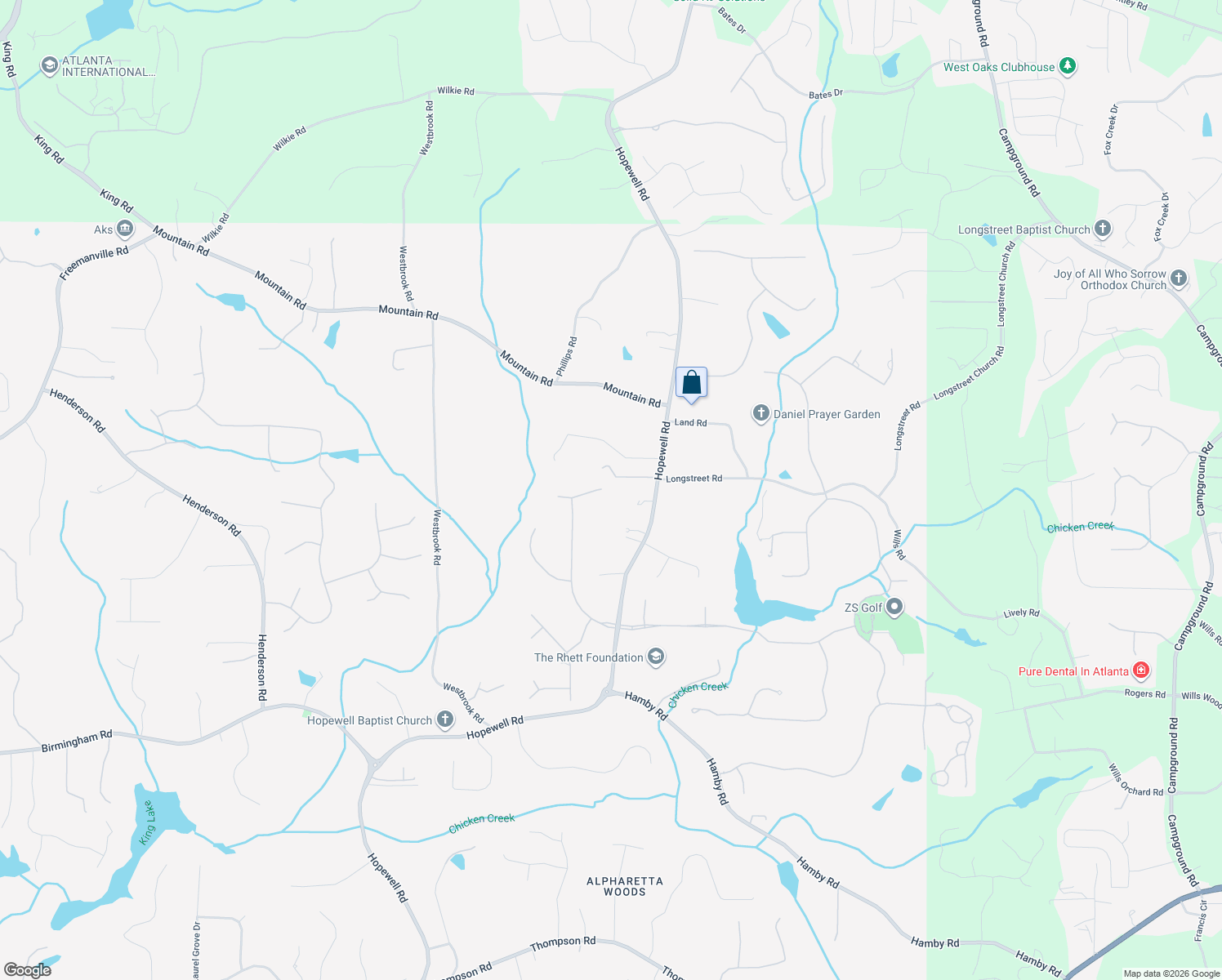 map of restaurants, bars, coffee shops, grocery stores, and more near 15965 Meadow King Way in Alpharetta