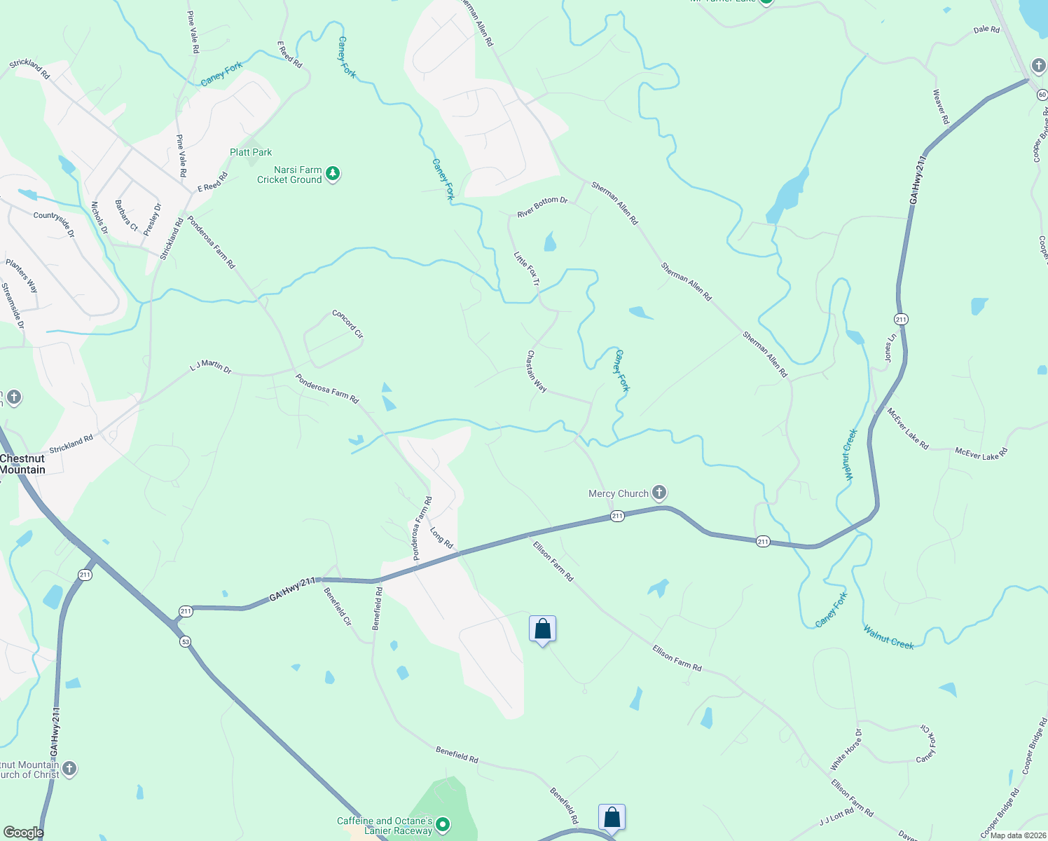 map of restaurants, bars, coffee shops, grocery stores, and more near 5256 Red Hawk Drive in Gainesville