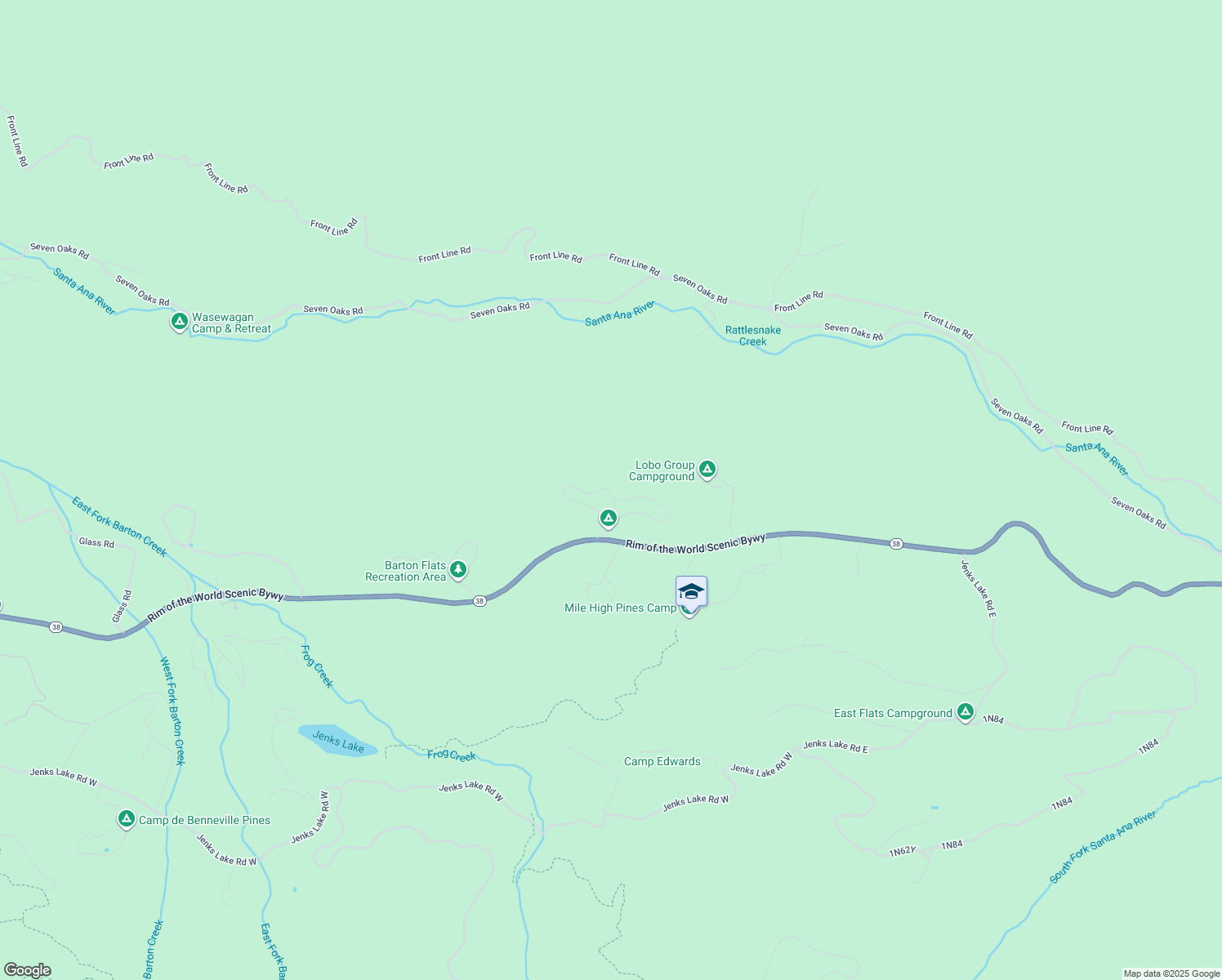 map of restaurants, bars, coffee shops, grocery stores, and more near Cedar Avenue in Angelus Oaks
