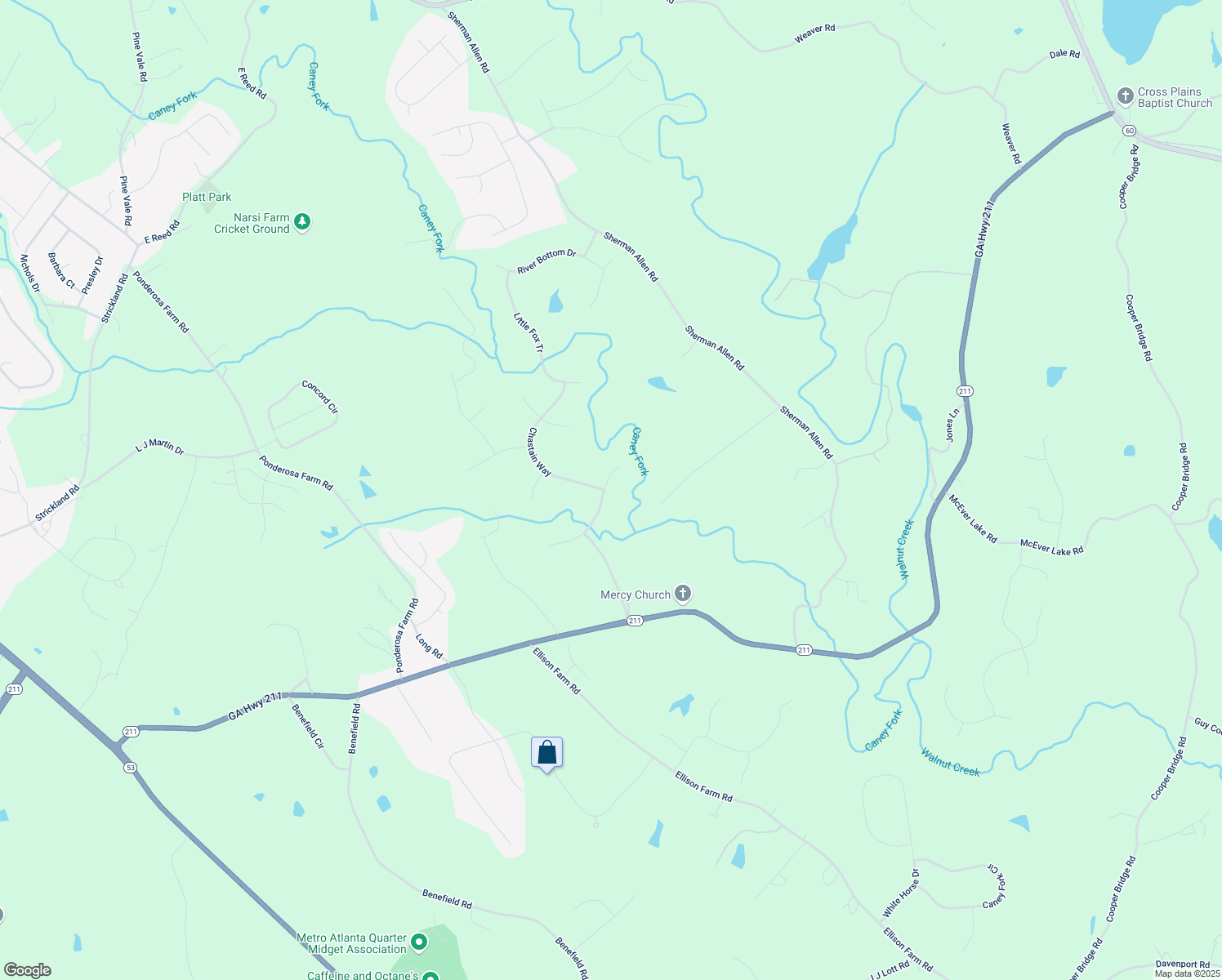 map of restaurants, bars, coffee shops, grocery stores, and more near 5427 Woodstream Court in Gainesville