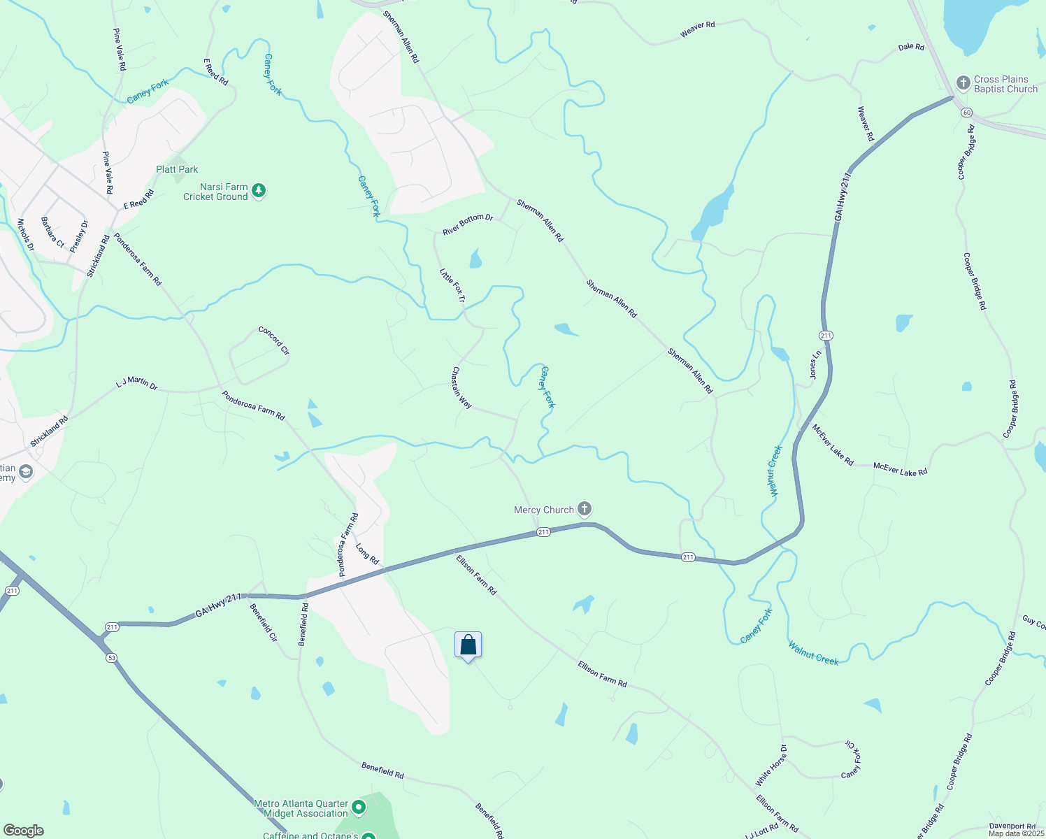 map of restaurants, bars, coffee shops, grocery stores, and more near 5427 Woodstream Court in Gainesville