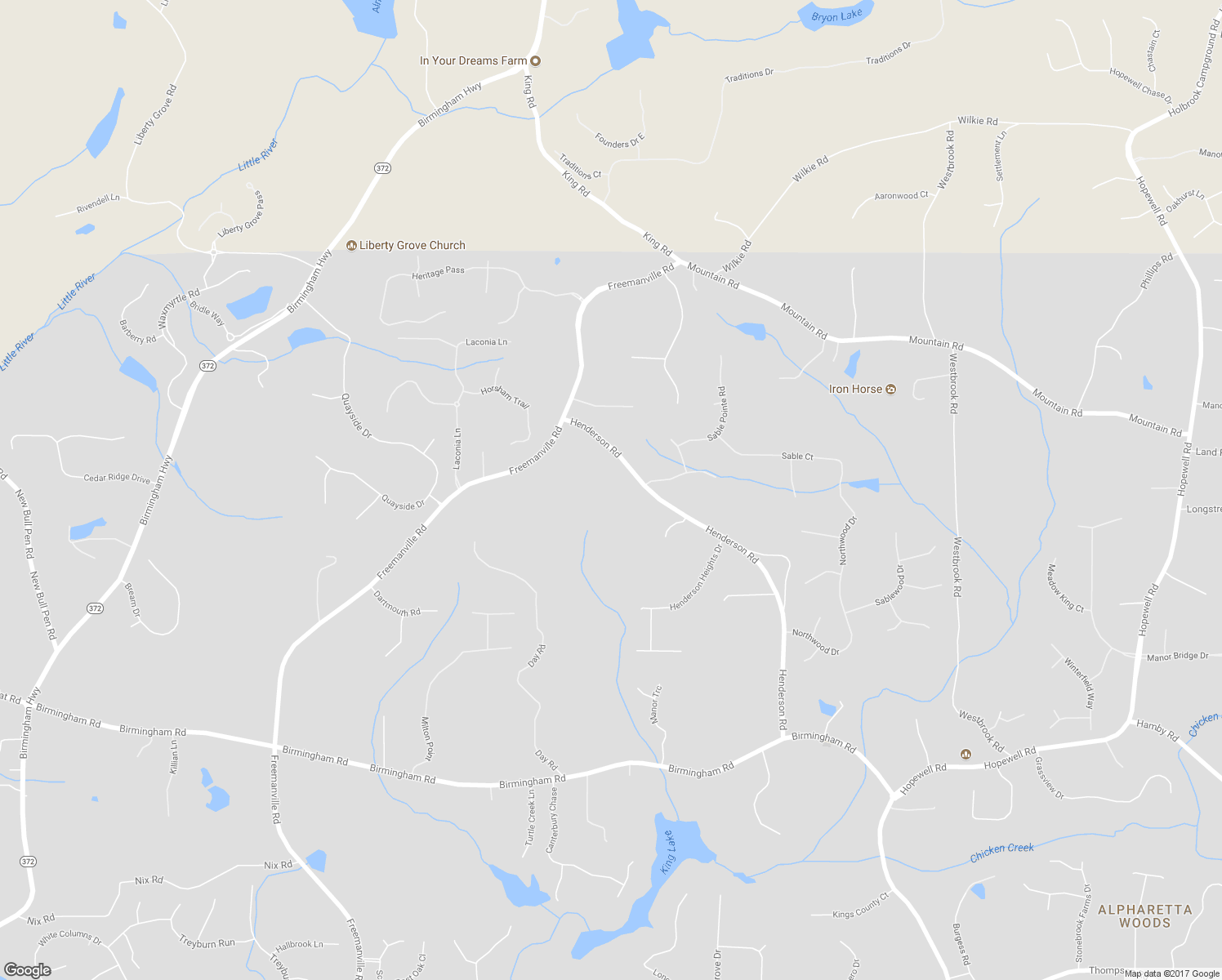 map of restaurants, bars, coffee shops, grocery stores, and more near 16218 Henderson Road in Alpharetta