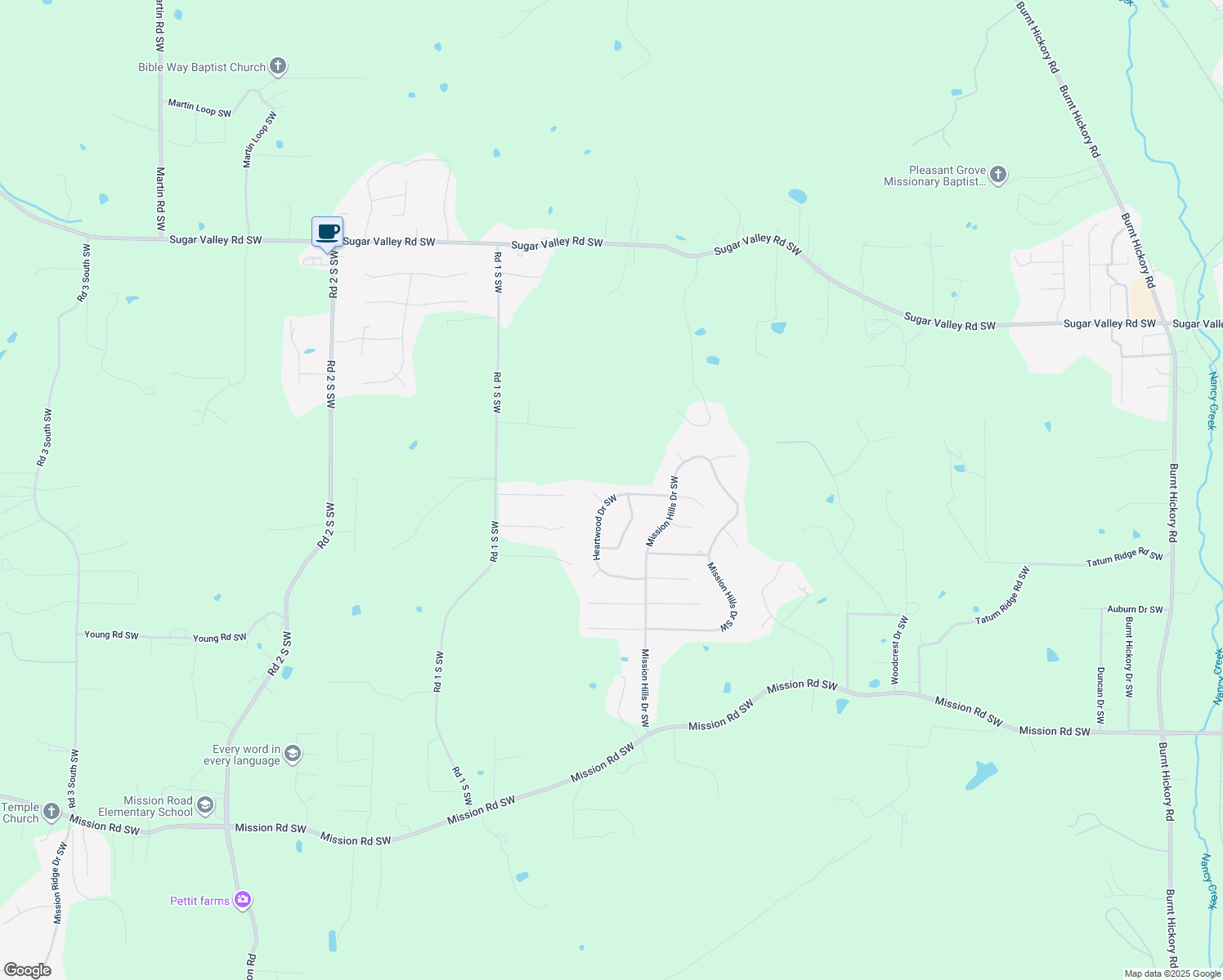 map of restaurants, bars, coffee shops, grocery stores, and more near 33 Heartwood Drive Southwest in Cartersville