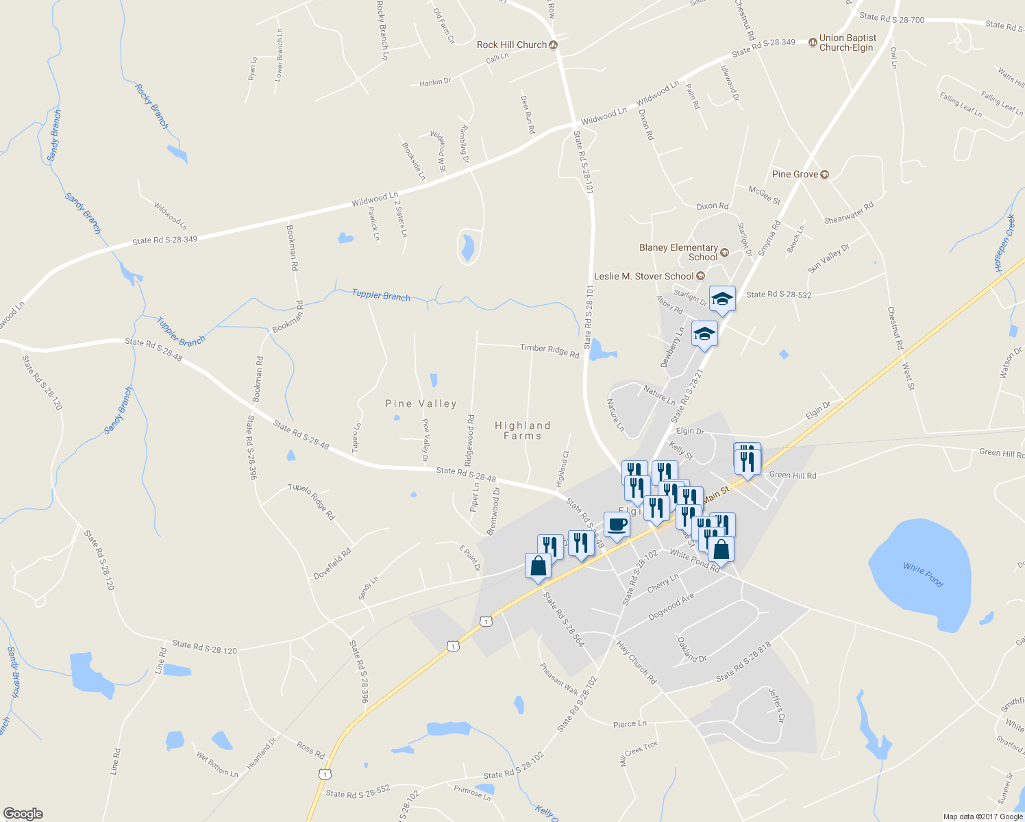 map of restaurants, bars, coffee shops, grocery stores, and more near 1509 Englewood Road in Elgin