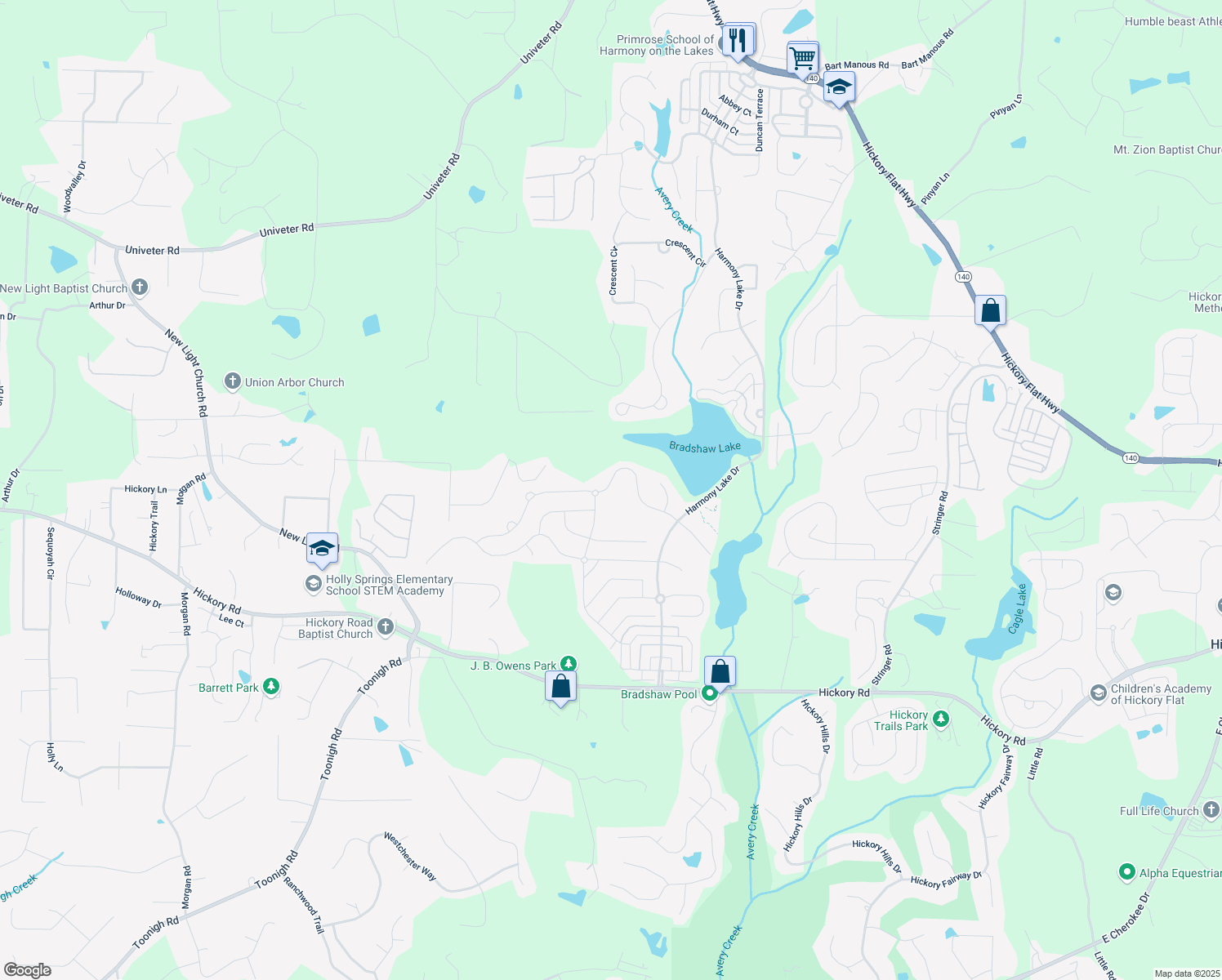 map of restaurants, bars, coffee shops, grocery stores, and more near 155 Edgewater Trail in Canton