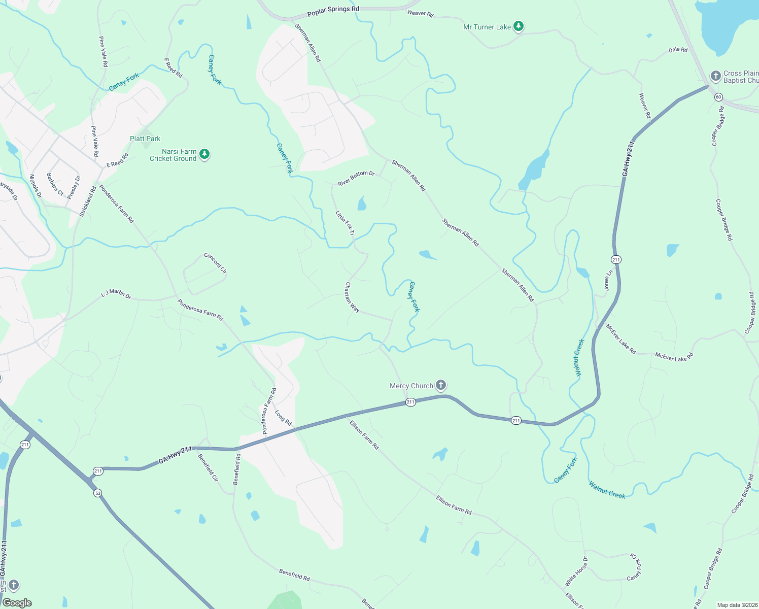 map of restaurants, bars, coffee shops, grocery stores, and more near 5156 Ozark Lane in Gainesville