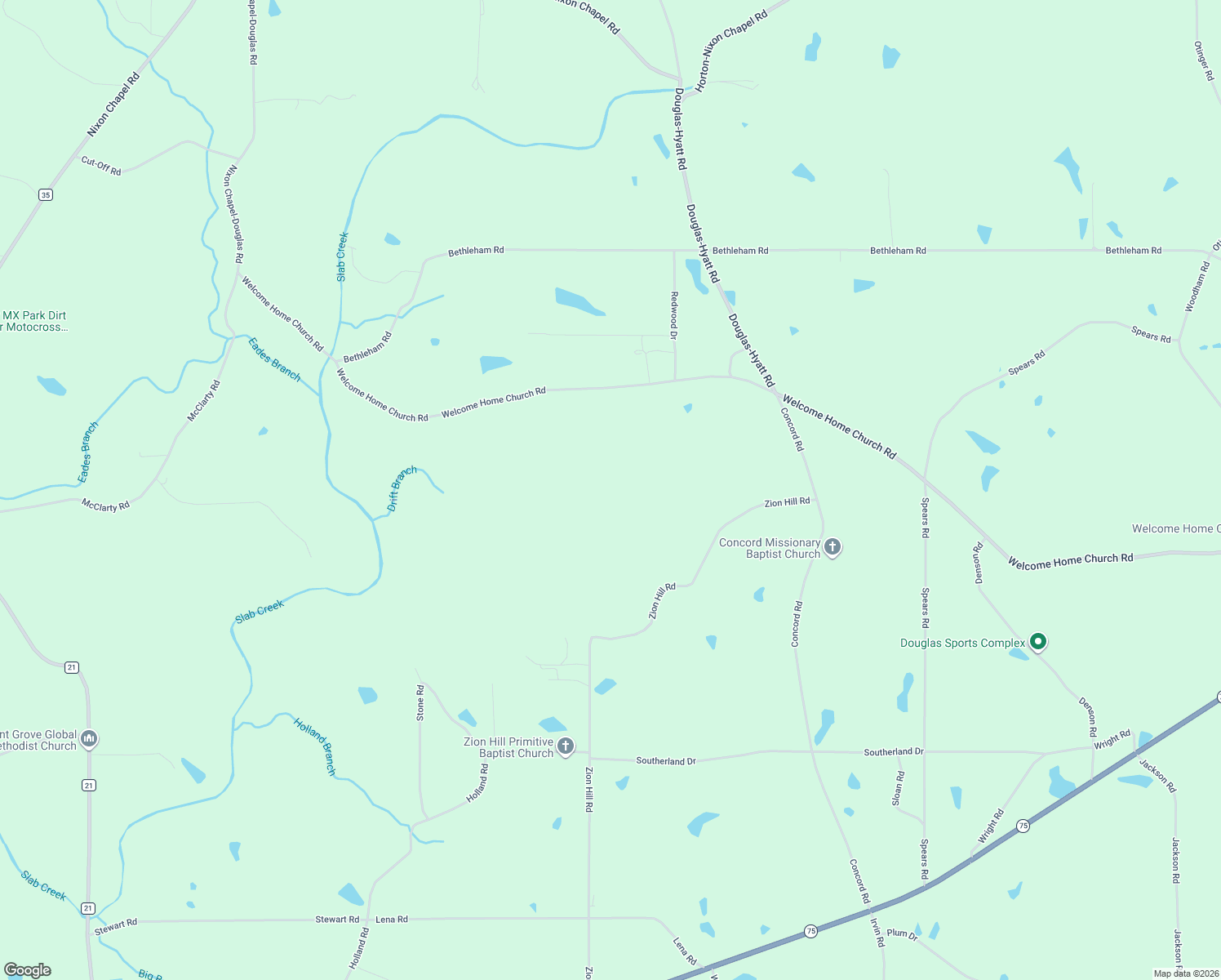 map of restaurants, bars, coffee shops, grocery stores, and more near 2625 Welcome Home Church Road in Horton