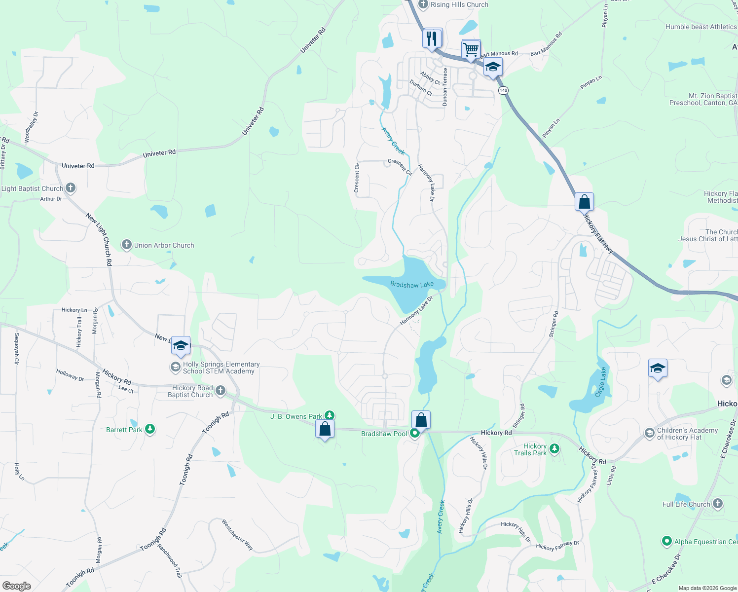 map of restaurants, bars, coffee shops, grocery stores, and more near 136 Edgewater Trail in Canton