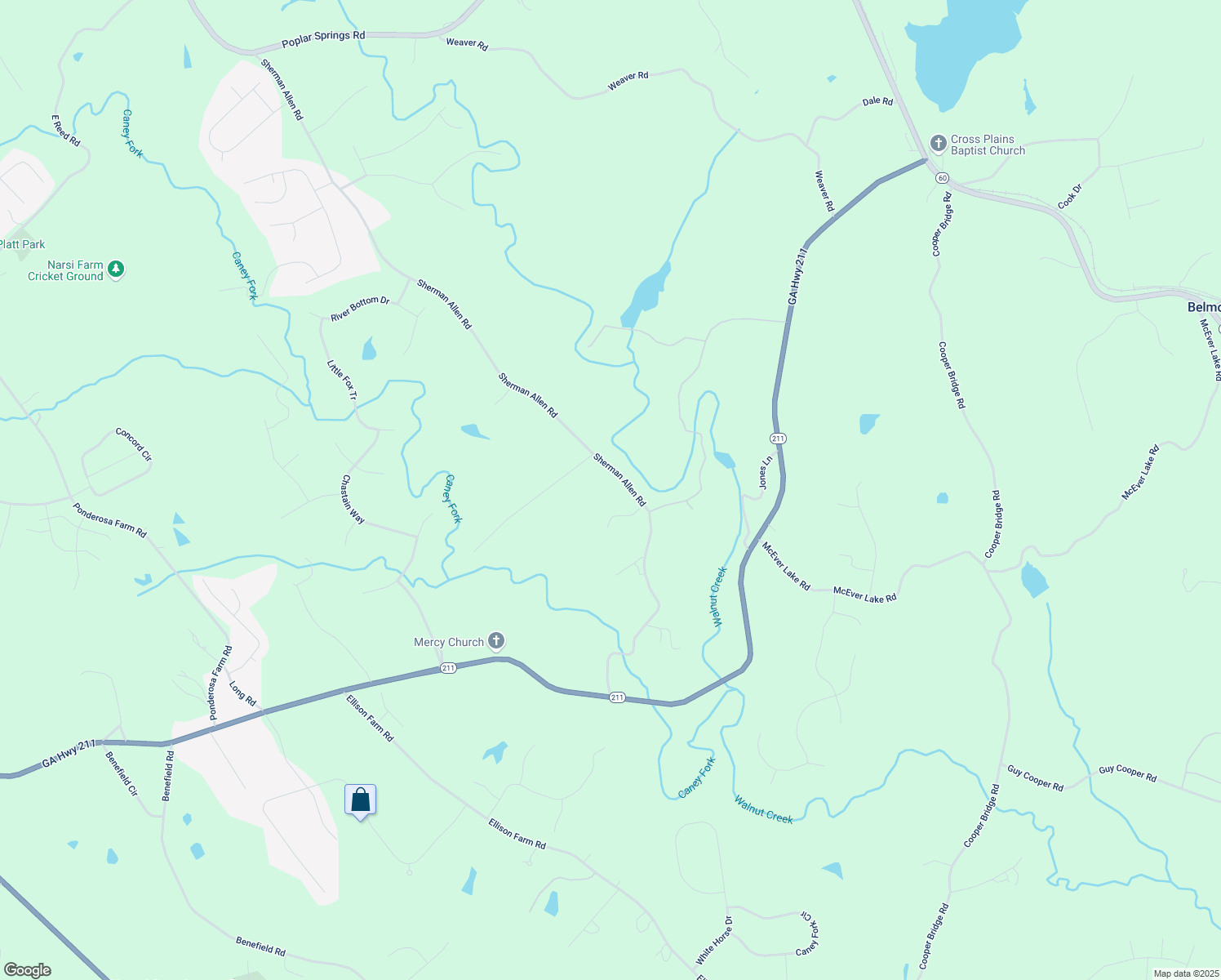 map of restaurants, bars, coffee shops, grocery stores, and more near 4892 Sherman Allen Road in Gainesville