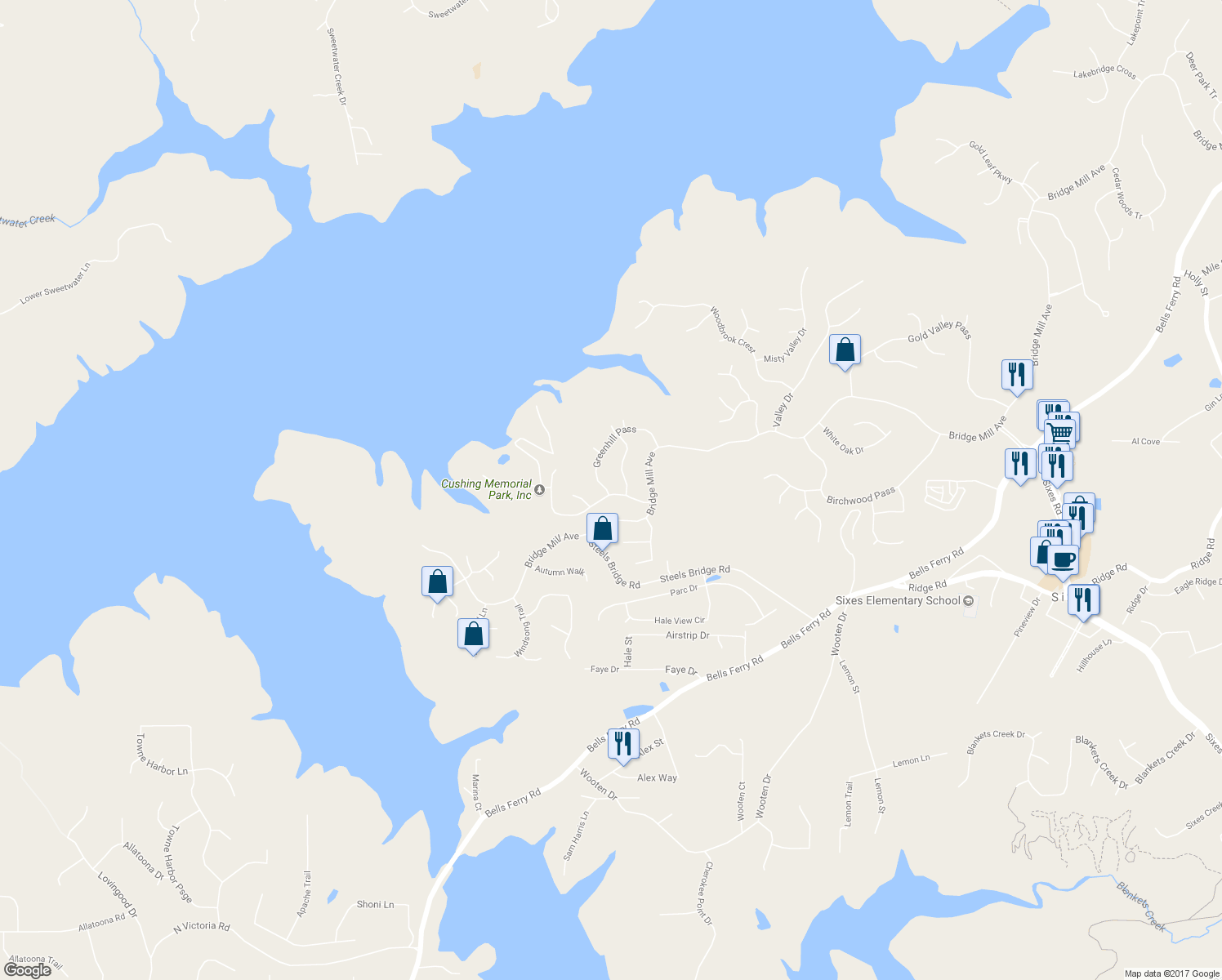 map of restaurants, bars, coffee shops, grocery stores, and more near 3022 Heatherbrook Trce in Canton