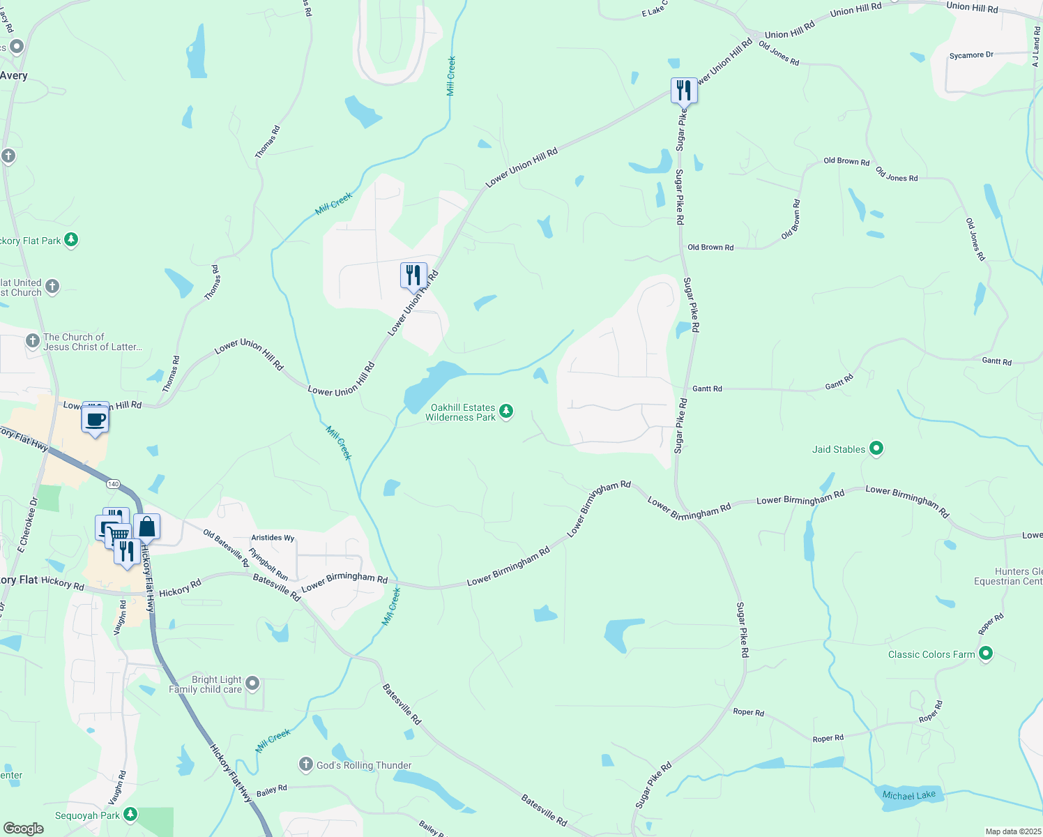 map of restaurants, bars, coffee shops, grocery stores, and more near 1043 Sugar Pike Way in Canton