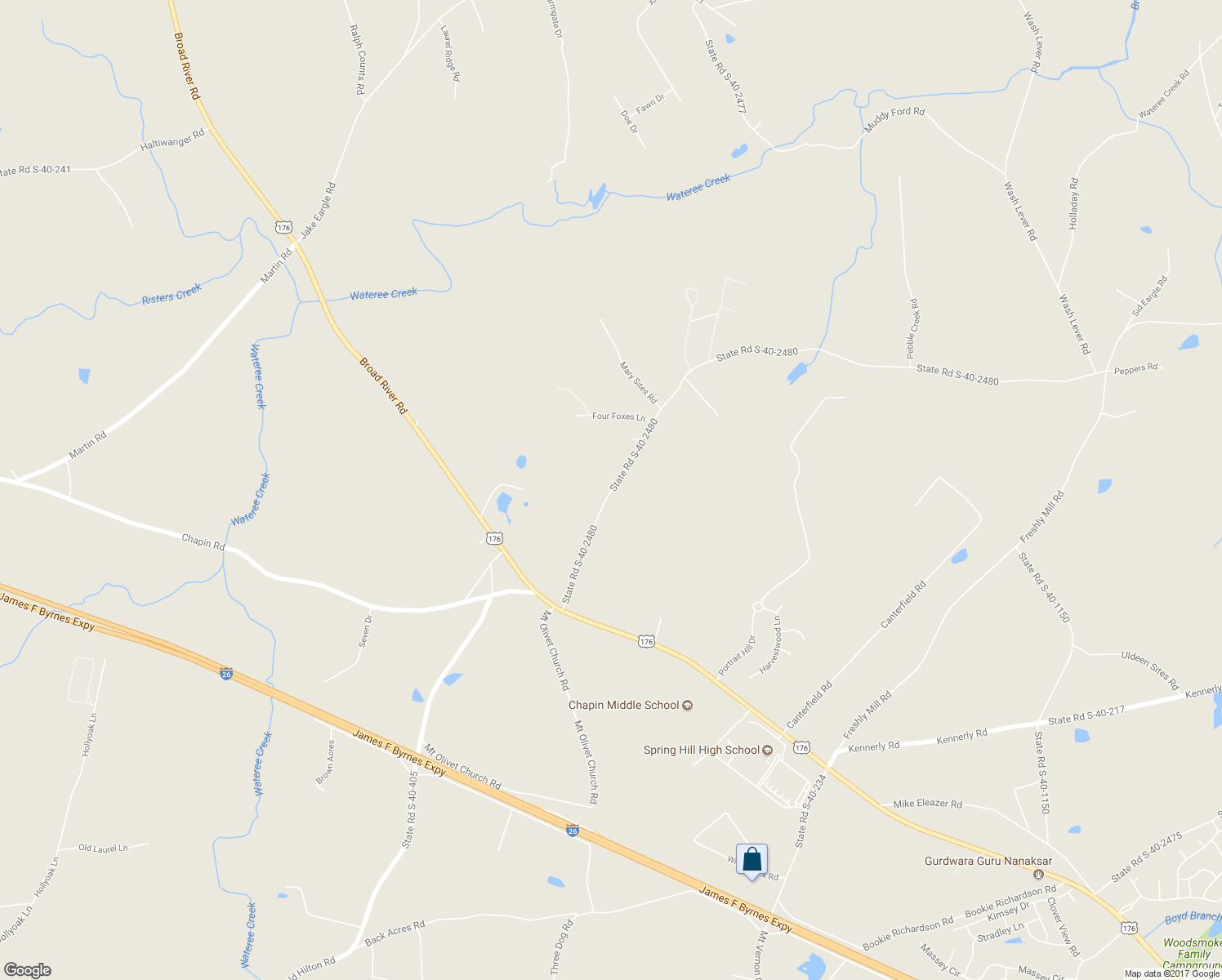 map of restaurants, bars, coffee shops, grocery stores, and more near 1149 State Road S-40-2480 in Chapin